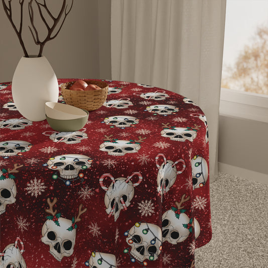 Goth Christmas Skulls, Red Gothmas Creepmas Whimsigoth Tablecloth