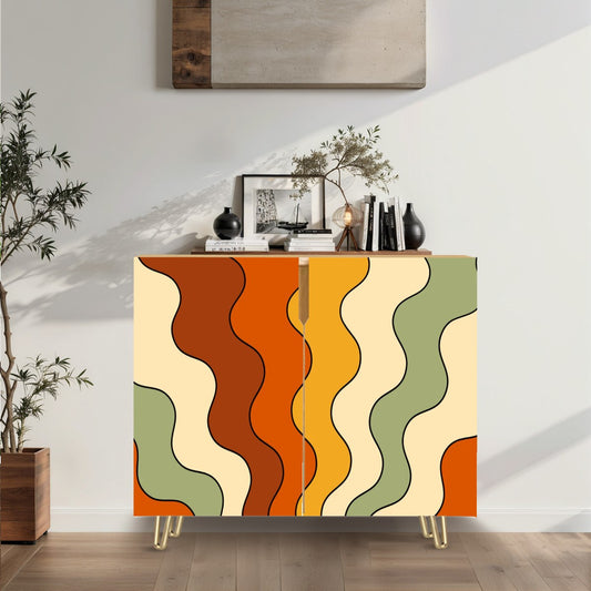 Groovy 60s 70s Mod Retro Rainbow Orange, Yellow, Green Mid Century Modern Sideboard, Credenza, Wooden Storage Cabinet