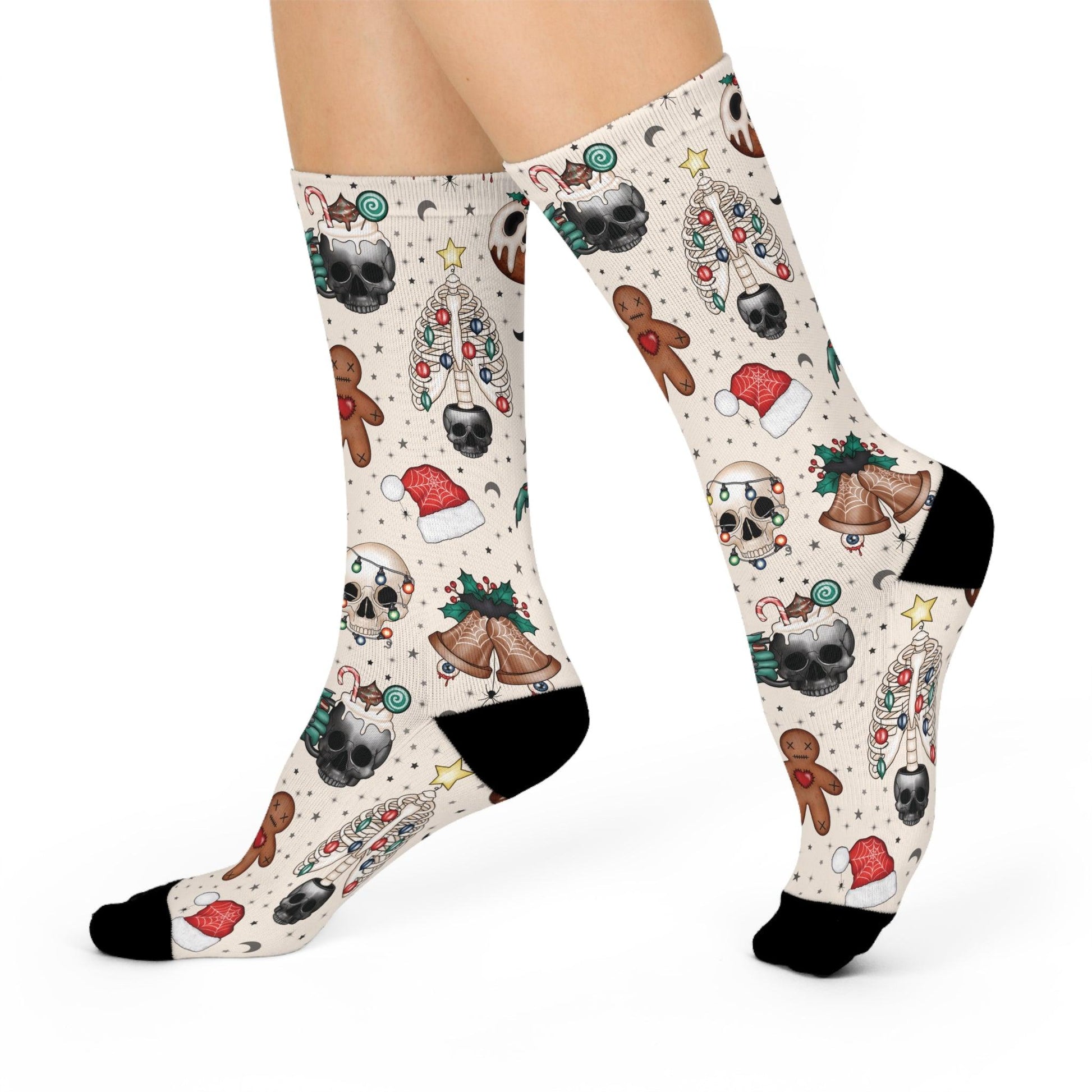 Creepy Cute Goth Christmas Multicolor Whimsigoth Creepmas Cushioned Crew Socks | lovevisionkarma.com