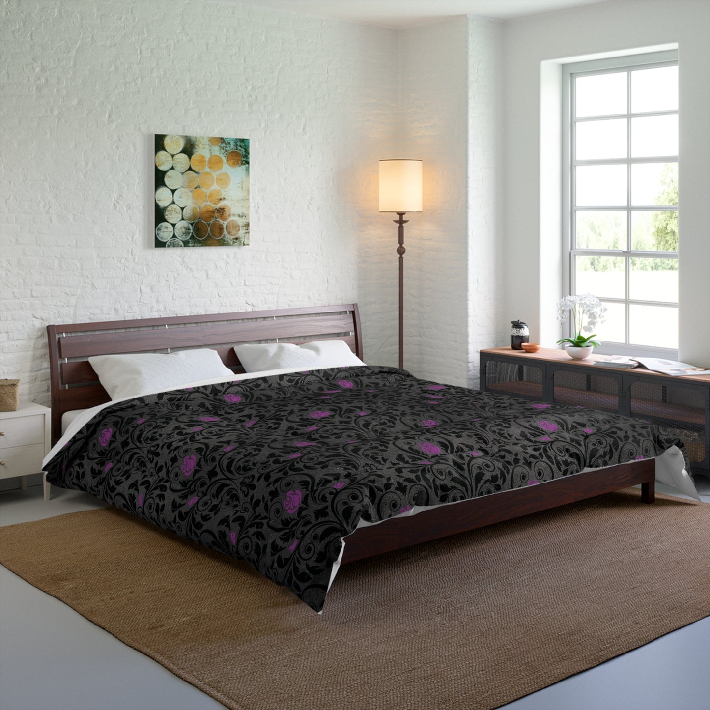 Victorian Goth Damask Purple and Black Dark Academia Glam Goth Comforter