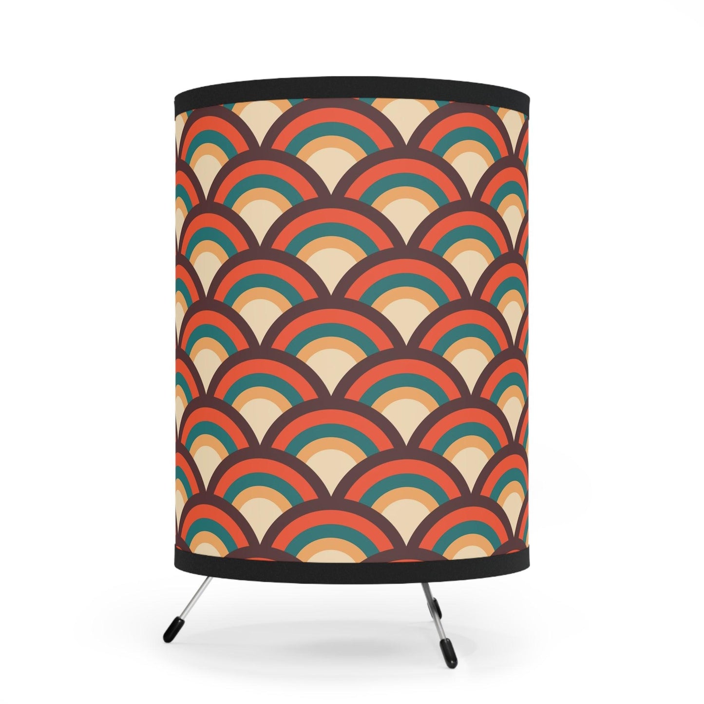 Retro Mid Century Mod Geometric Orange, Brown, Green & Cream Accent Lamp | lovevisionkarma.com