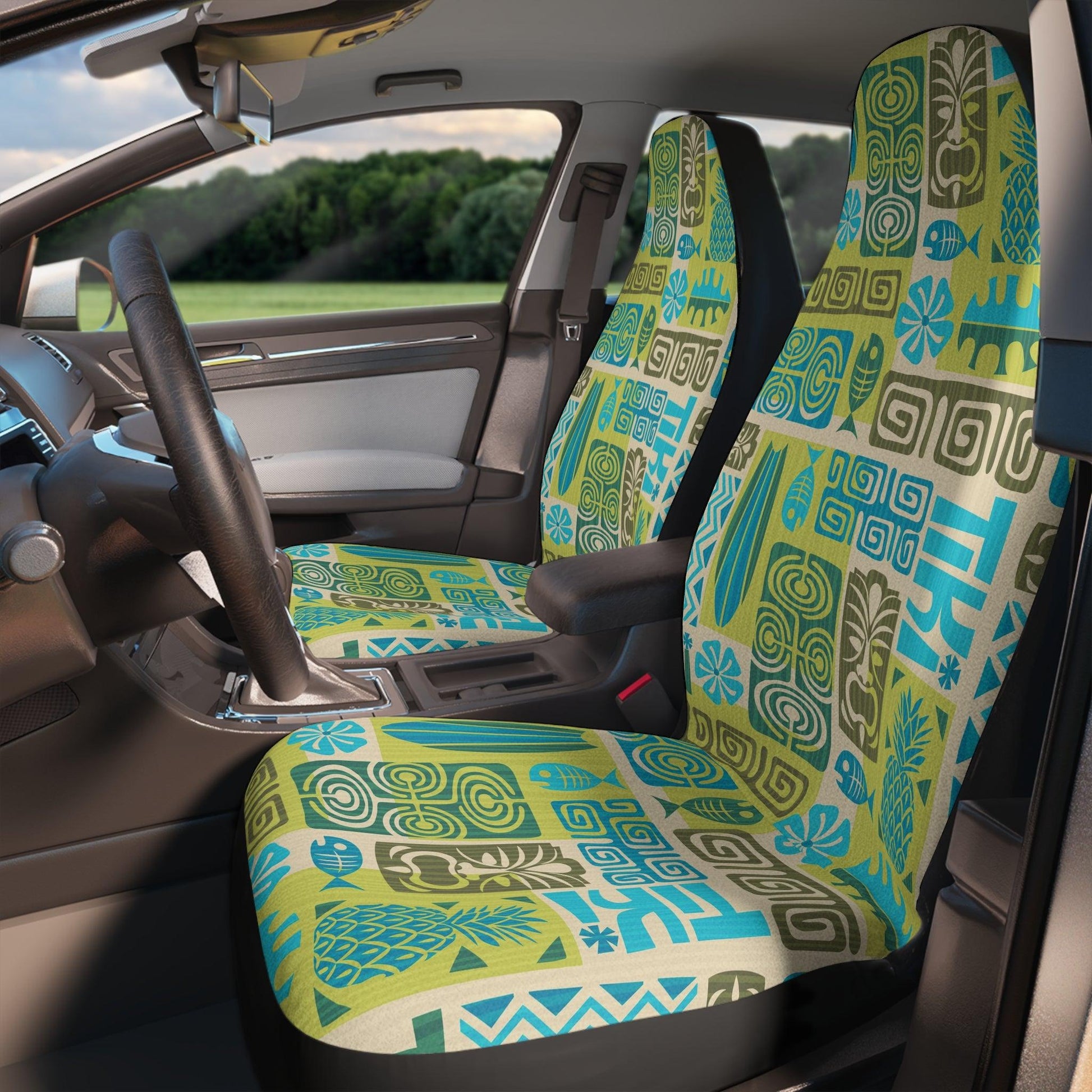 Retro Tiki 60's Mid Century Mod Green and Blue Car Seat Covers | lovevisionkarma.com