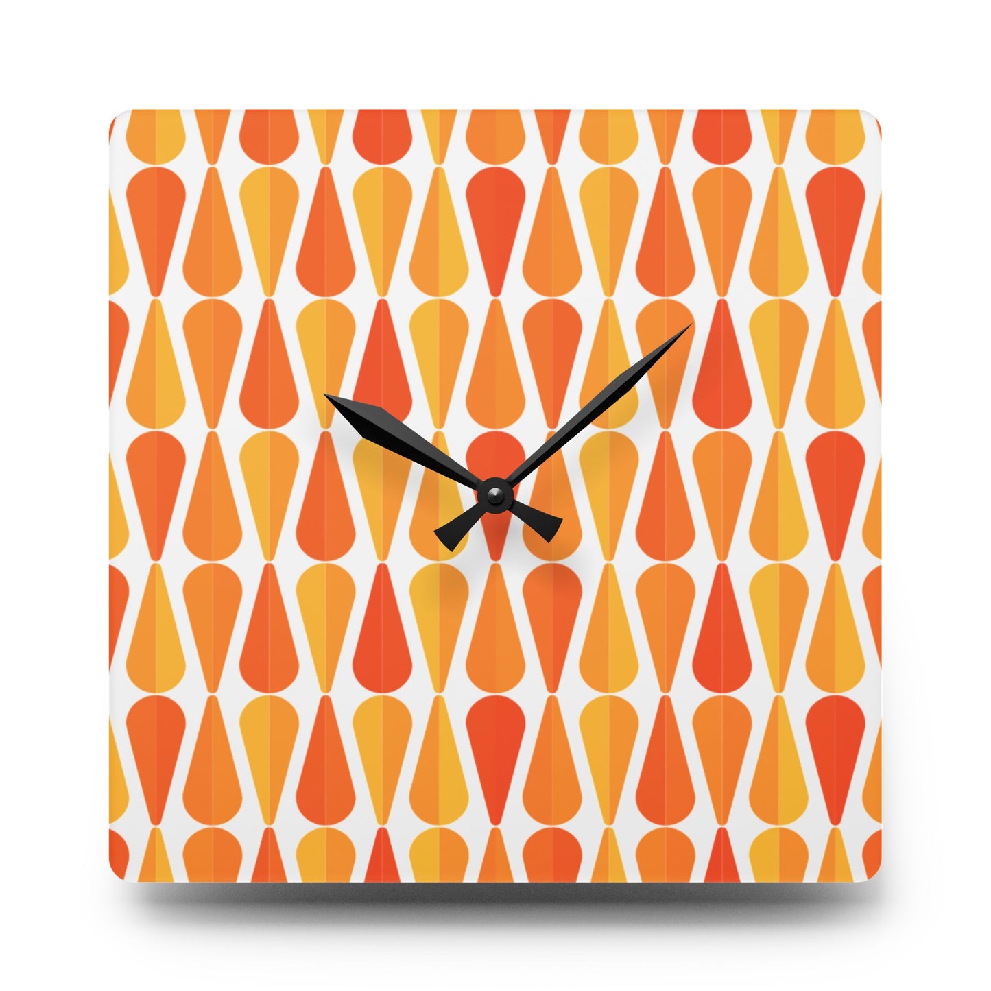 Retro 60s 70s Mid Century Modern Geometric Orange and Yellow Acrylic Wall Clock