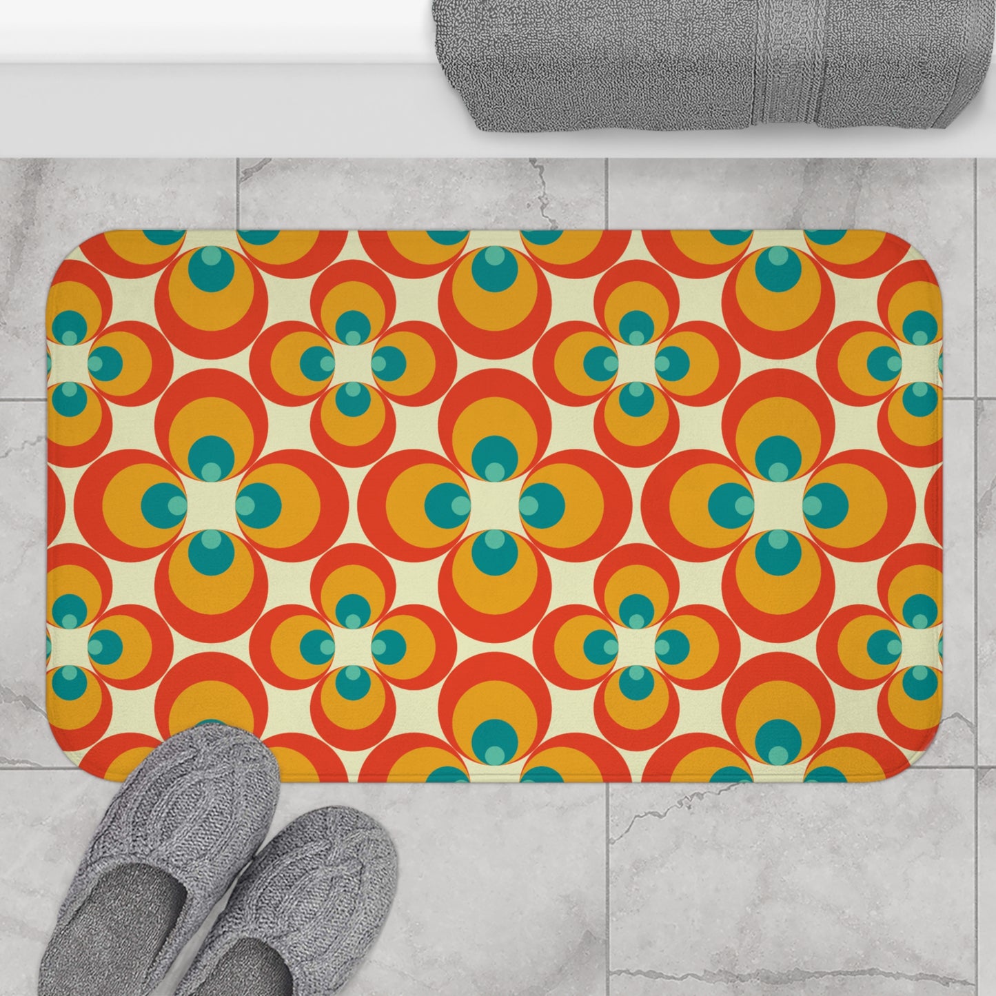 Retro 60s, 70s Orange Flowers Mid Century Modern Bath Mat