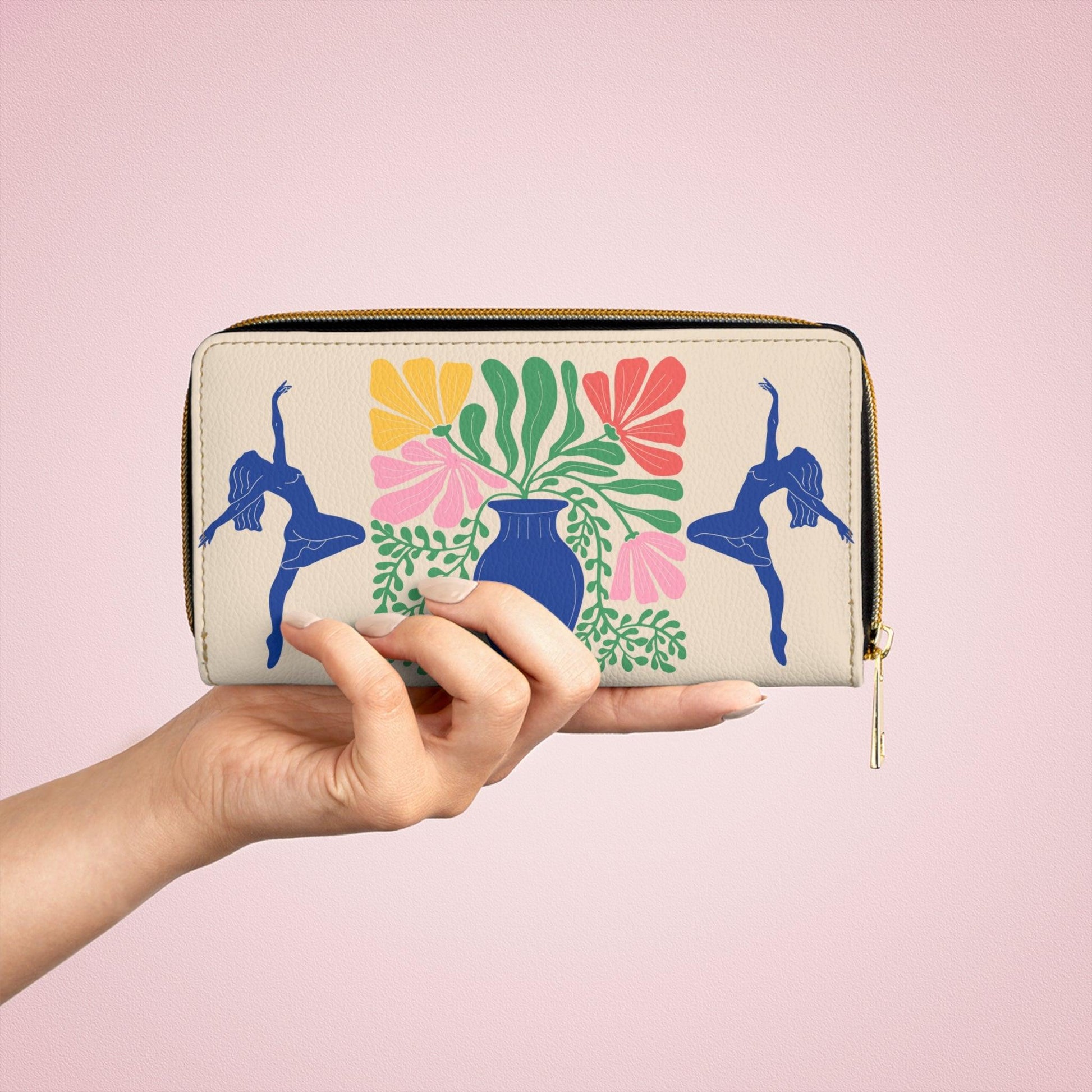 Retro Dancing Women Silhouette & Abstract Florals Matisse Inspired Multicolor Zipper Wallet | lovevisionkarma.com