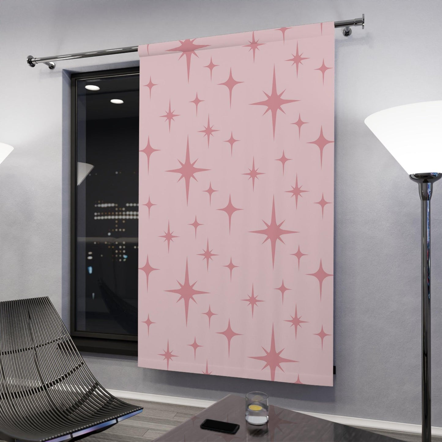 Retro 50s Pink Atomic Starburst Mid Century Modern Blackout Window Curtain | lovevisionkarma.com