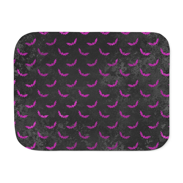 Purple Bats, Distressed Black Halloween Sherpa Blanket