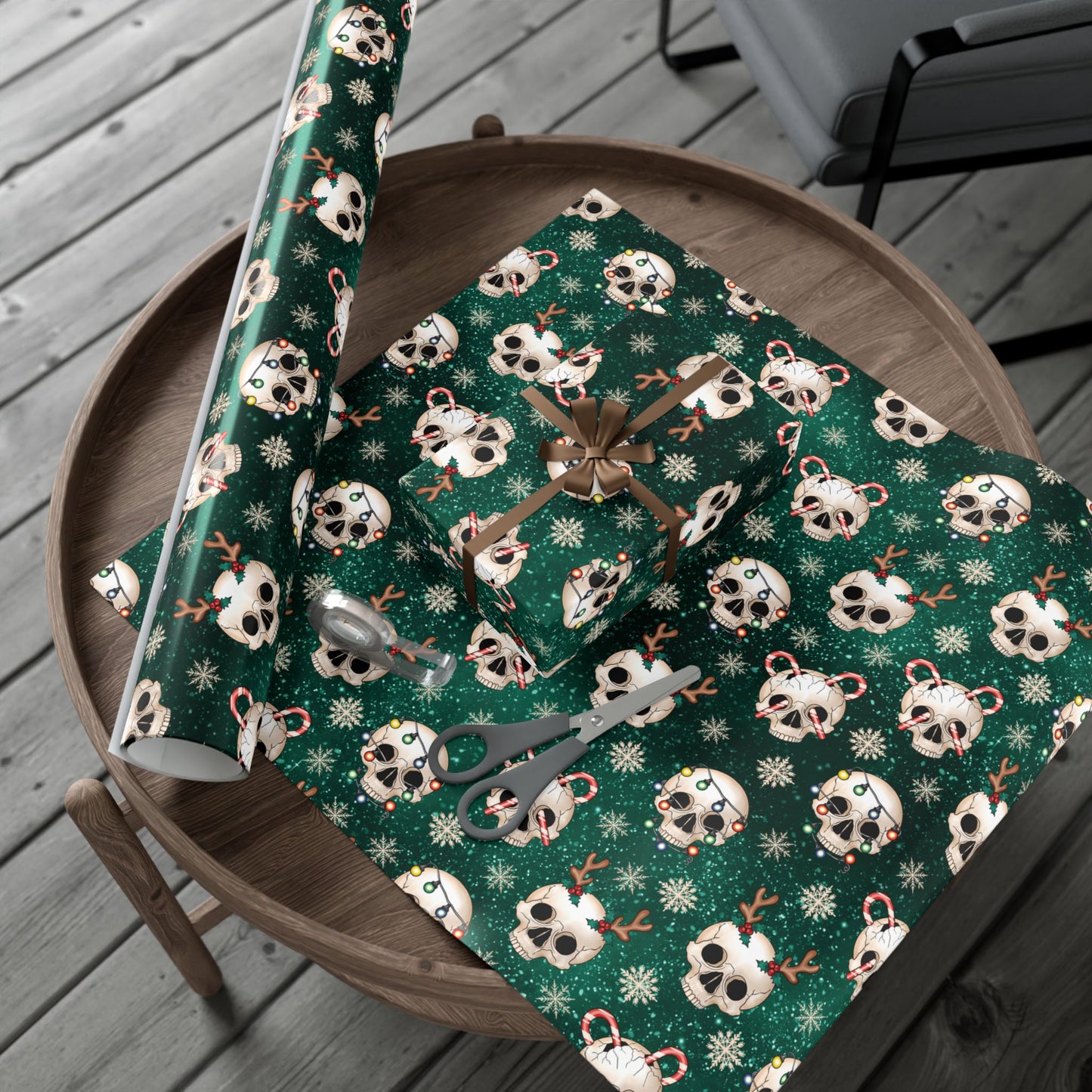 Goth Christmas Skulls Festive Green Creepmas Eco-Friendly Gift Wrap