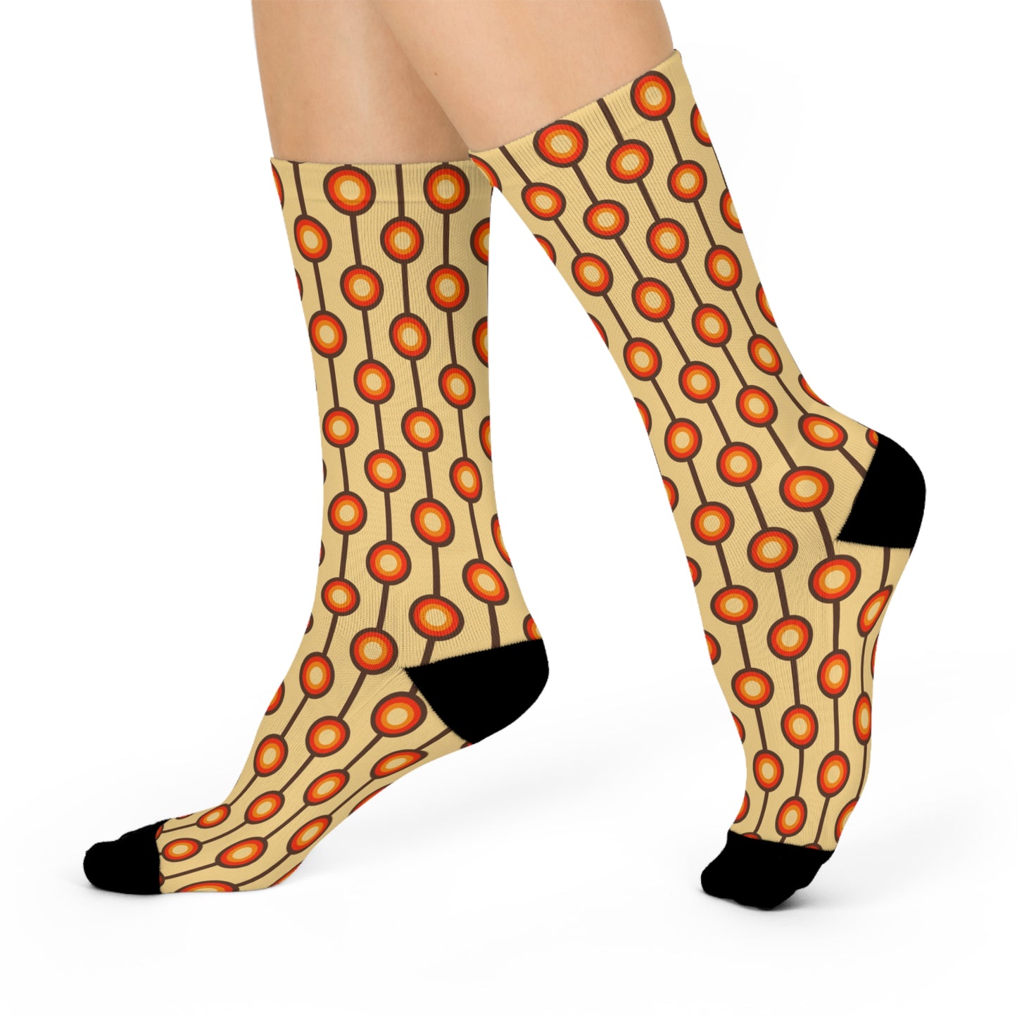 Funky 70s Retro MCM Brown, Orange & Beige Cushioned Unisex Crew Socks