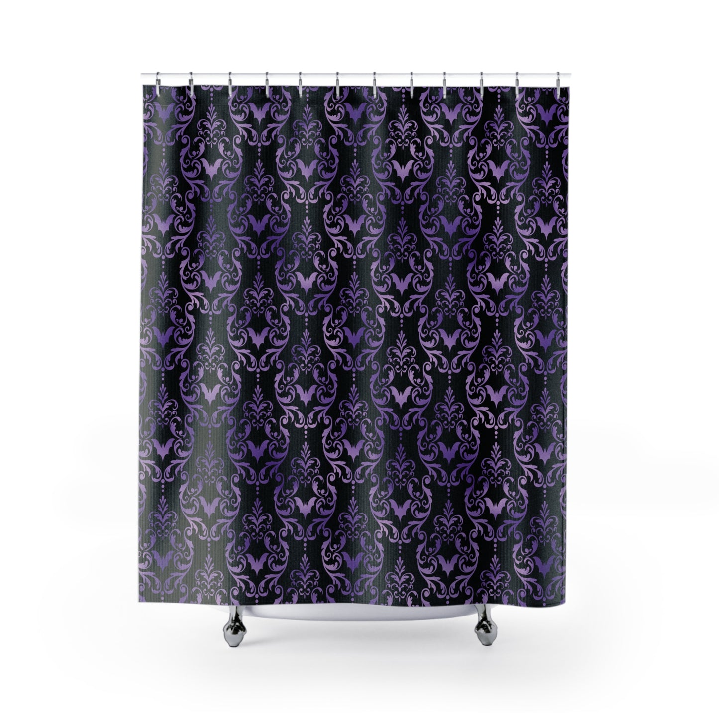 Dark Academia Damask Bat, Victorian Goth Inspired Purple & Black Glam Goth Shower Curtain