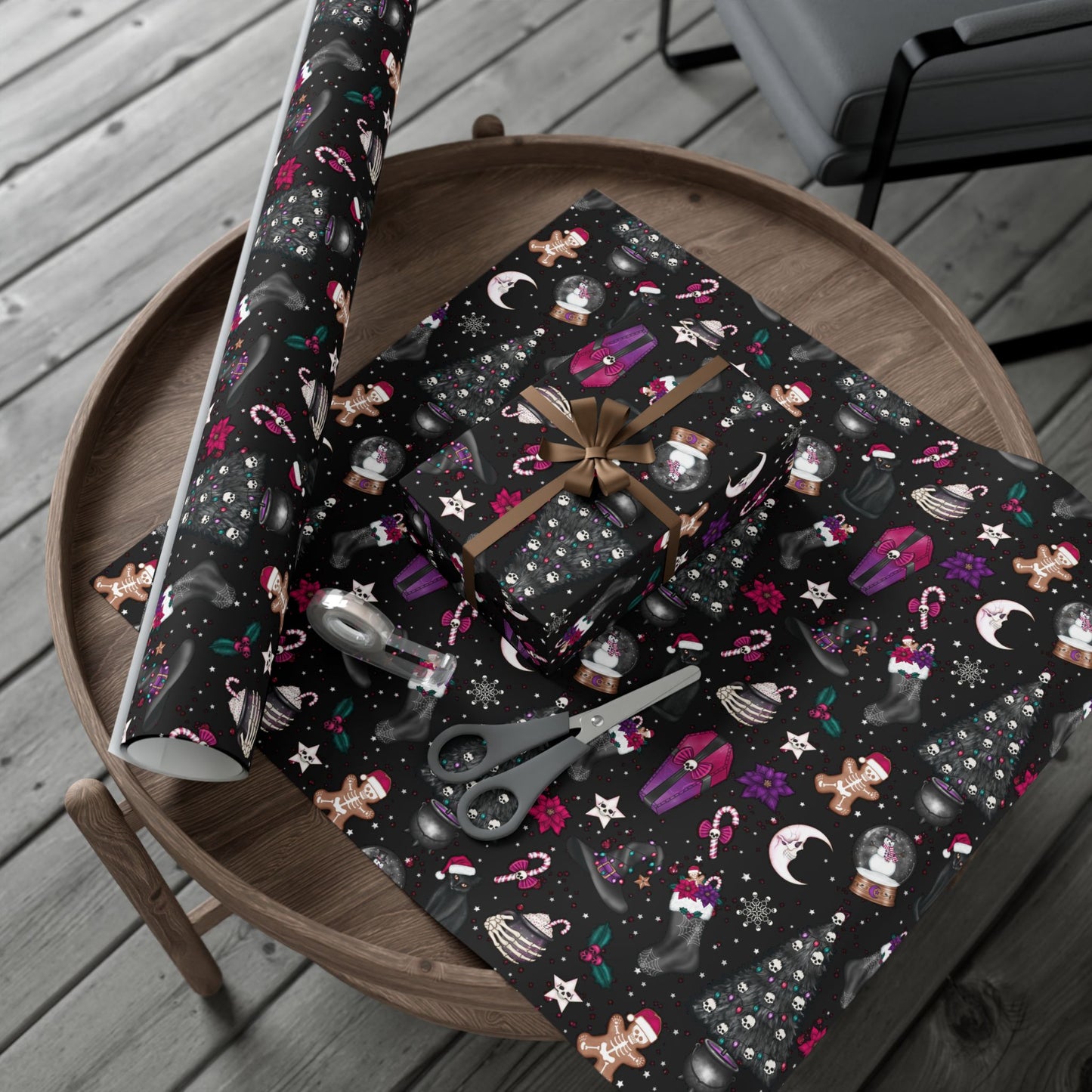 Kitschy Goth Christmas, Creepmas Whimsigoth Black Eco-friendly Gift Wrap