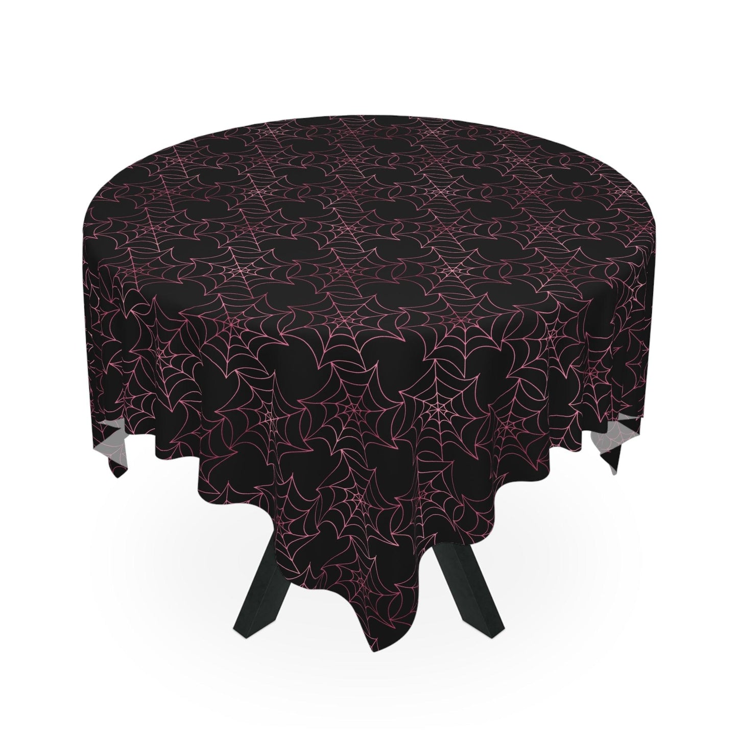 Pink Spiderwebs Creepy Halloween Glam Goth Black Tablecloth | lovevisionkarma.com