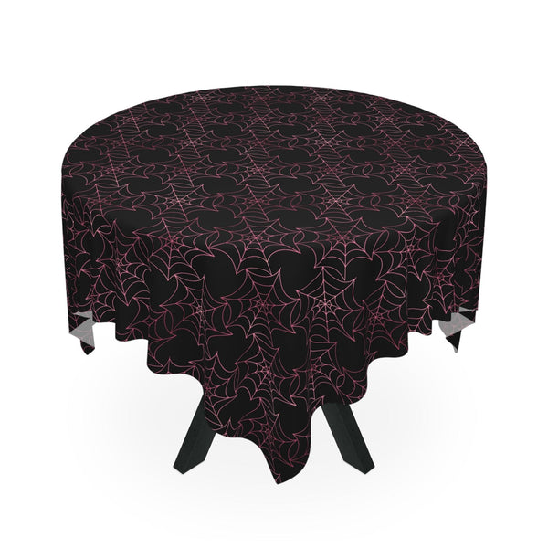 Pink Spiderwebs Creepy Halloween Glam Goth Black Tablecloth