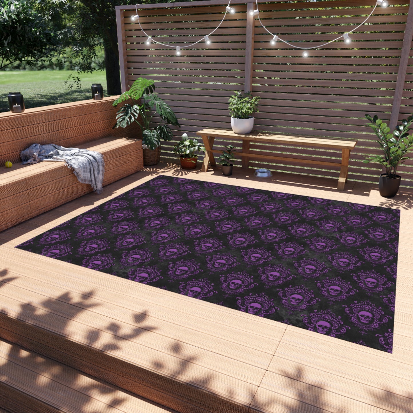 Gothic Purple Skulls, Victorian Glam Goth, Dark Academia Anti-Slip Indoor/Outdoor Accent Rug