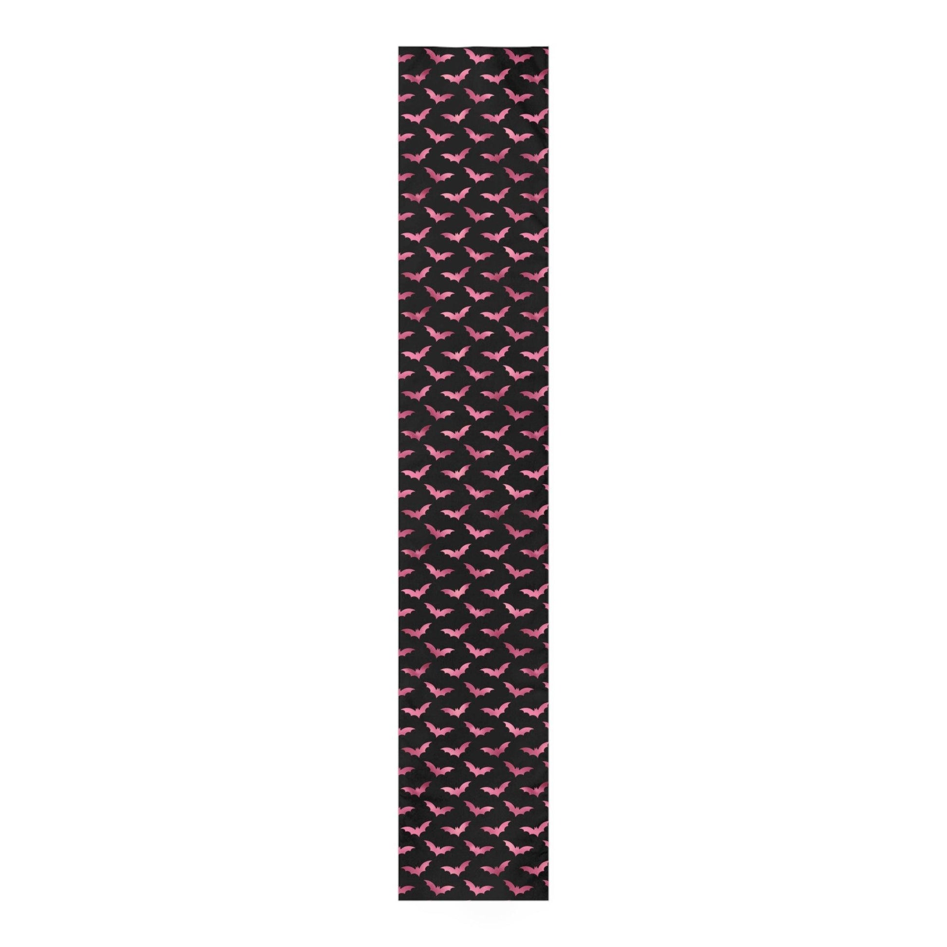 Pink Bats Spooky Halloween Glam Goth Black Table Runner | lovevisionkarma.com