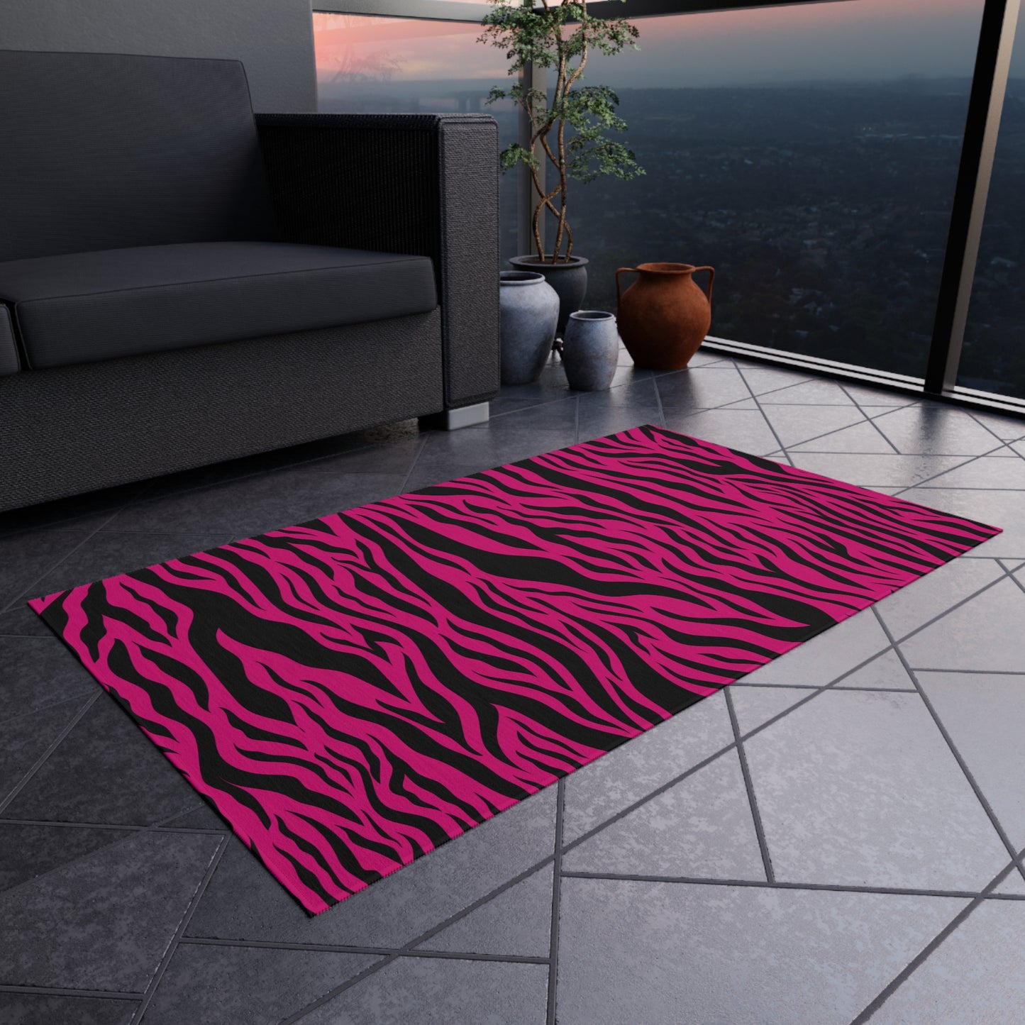 Pink Tiger Stripe Animal Print Indoor/Outdoor Accent Rug