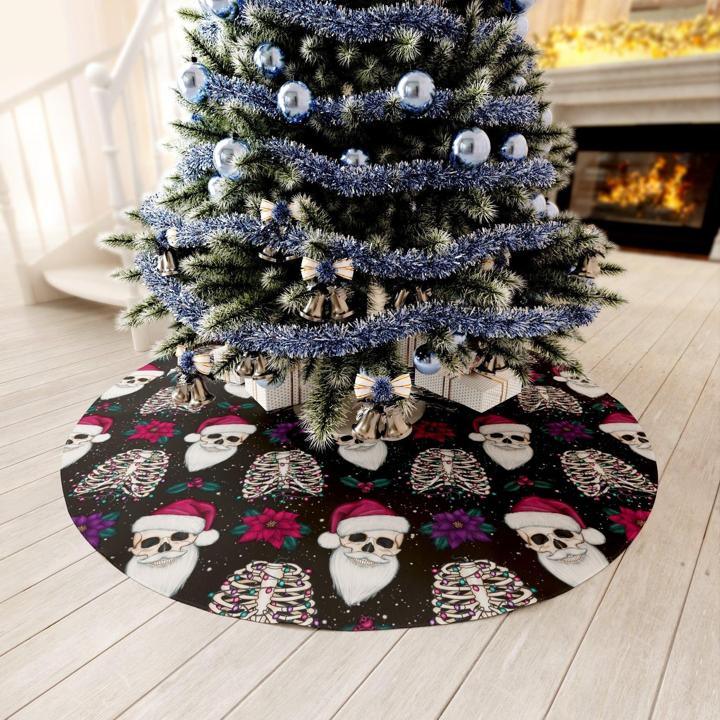 Goth Christmas, Santa Skull, Scary Creepy Christmas Black Tree Skirt | lovevisionkarma.com