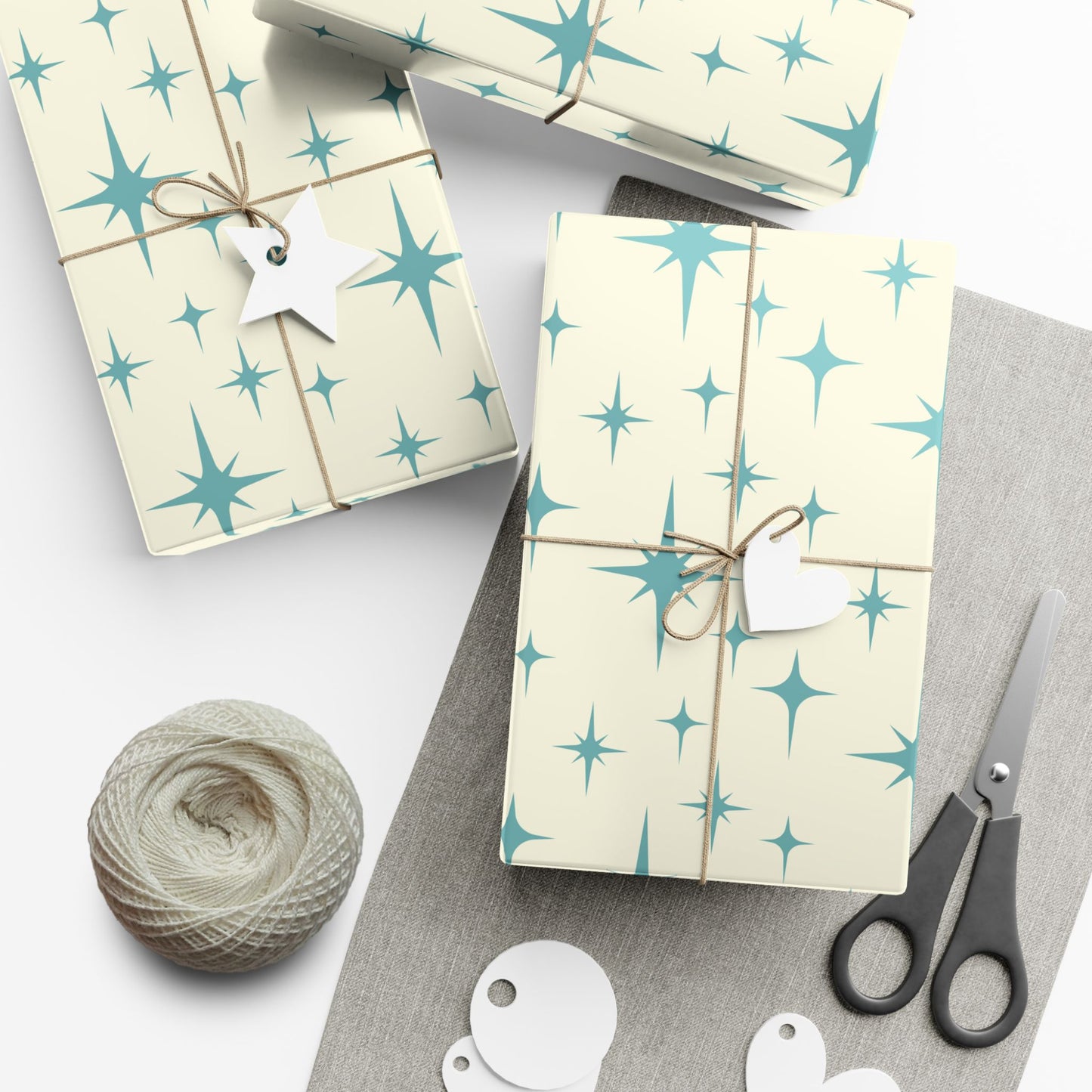 Retro Atomic Starburst MCM Off-White & Blue Gift Wrapping Paper