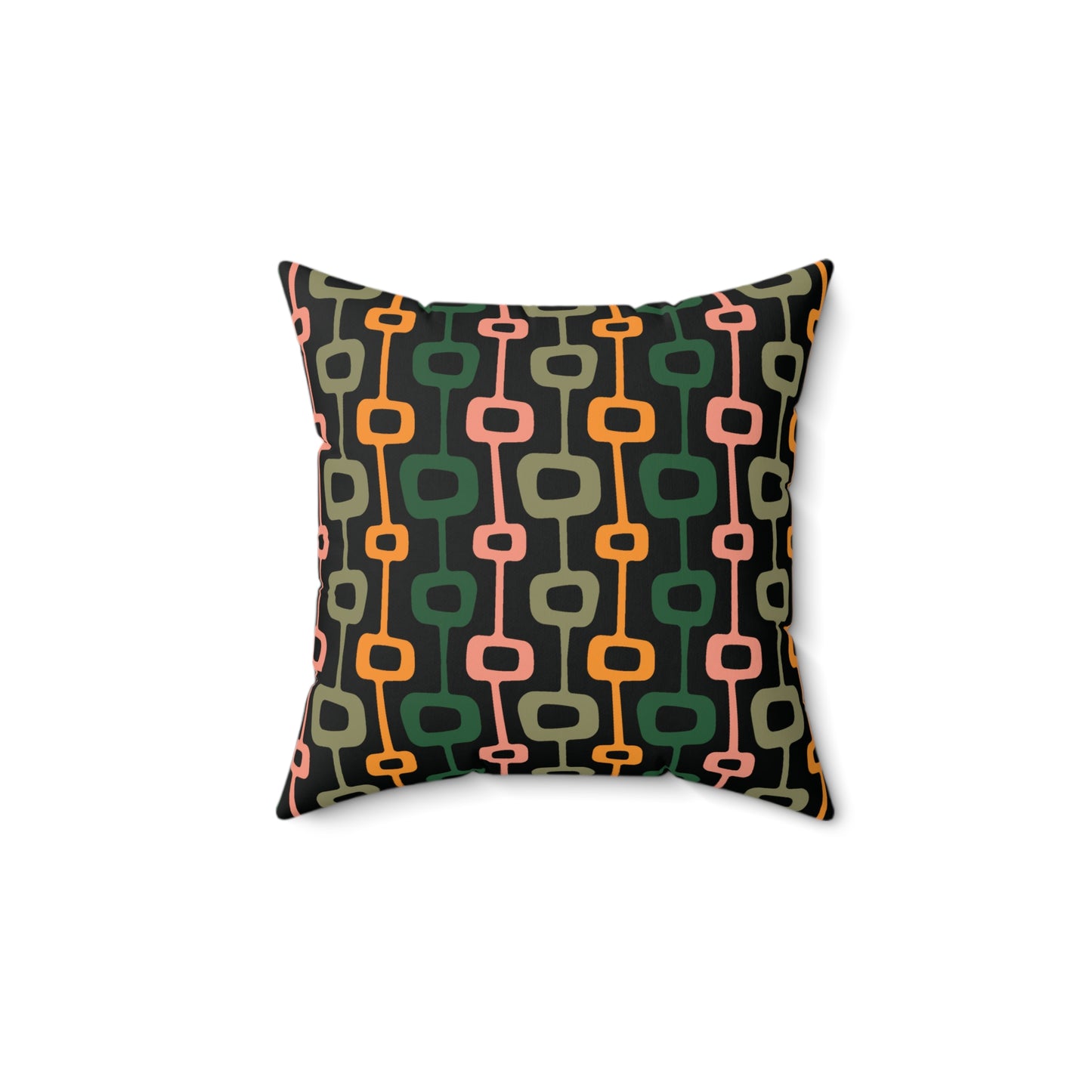 Retro Mid Century Mod Abstract Black, Green, Mustard Throw Pillow