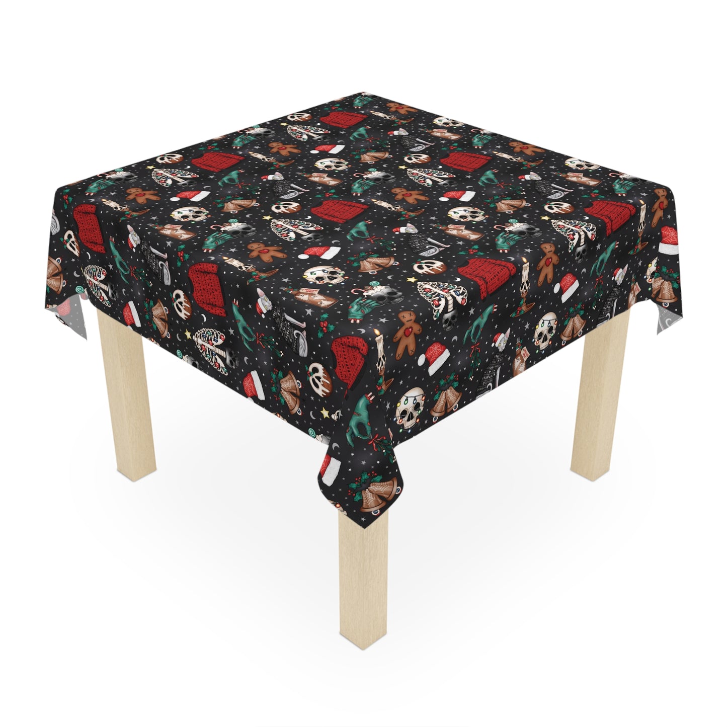 Kitschy Kawaii Goth Christmas, Creepy Cute Whimsigoth Creepmas Black Tablecloth