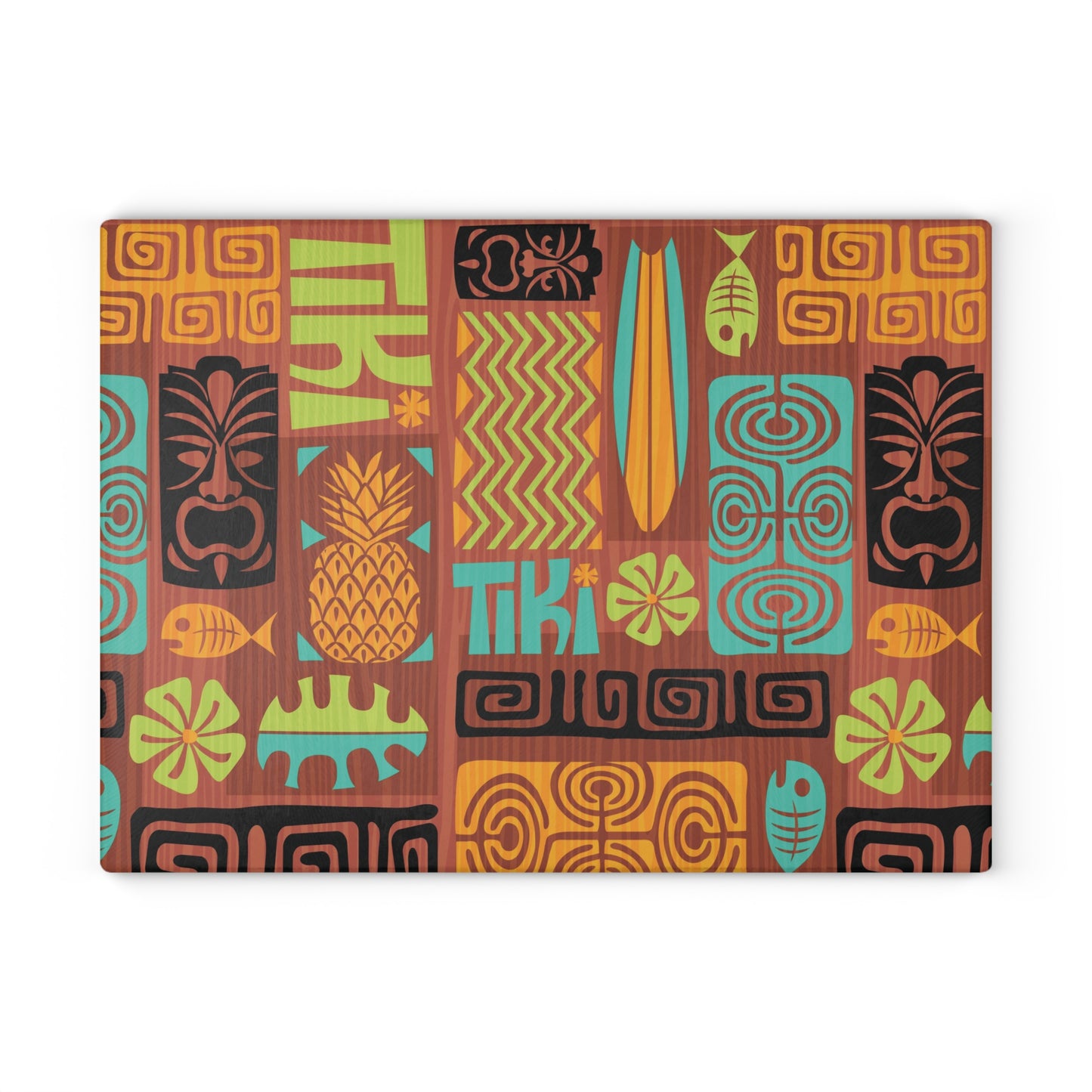 Tiki Retro 60s Mid Century Modern Brown, Orange & Blue Glass Cutting Board