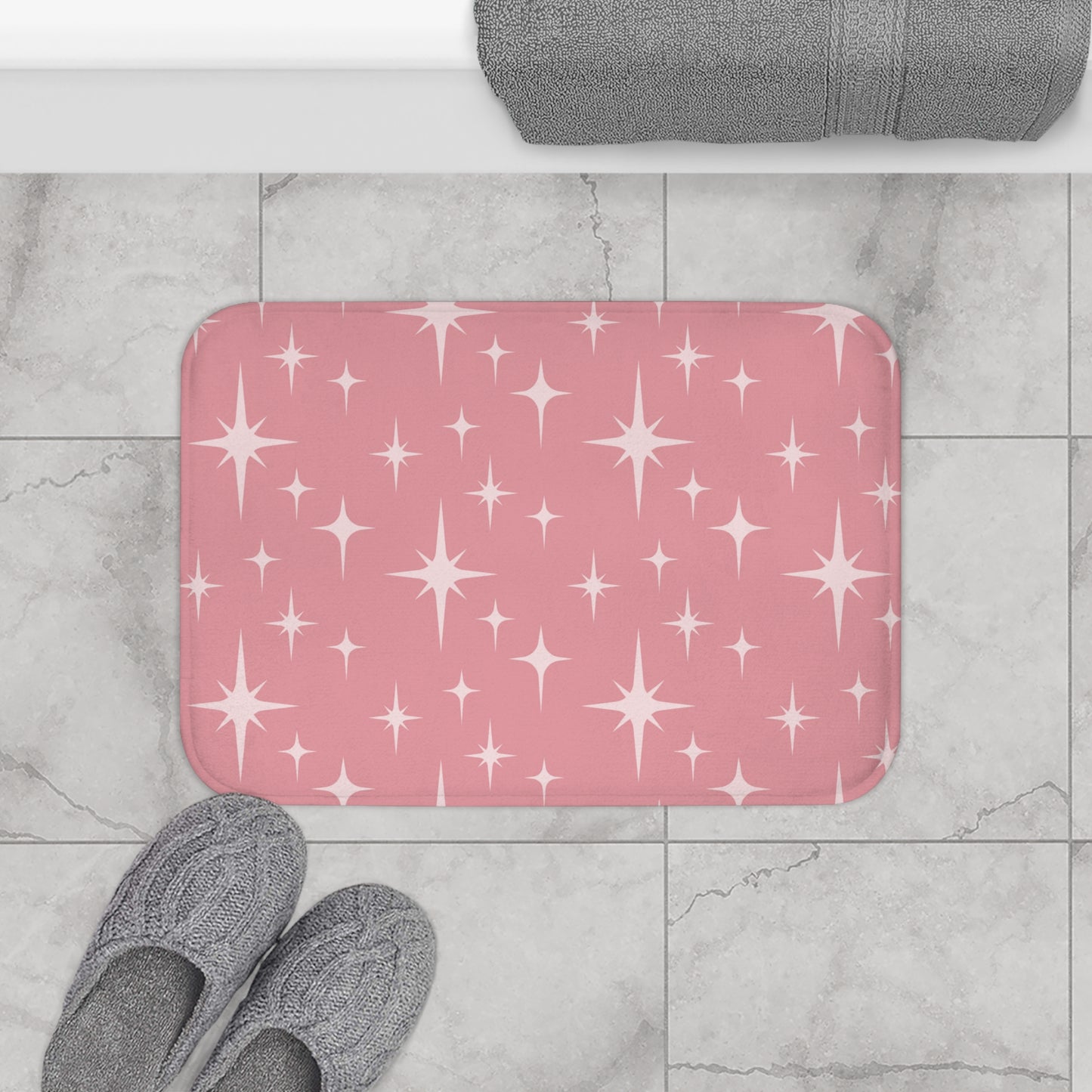 Retro 50s Atomic Starburst Pink Mid Century Modern Bath Mat