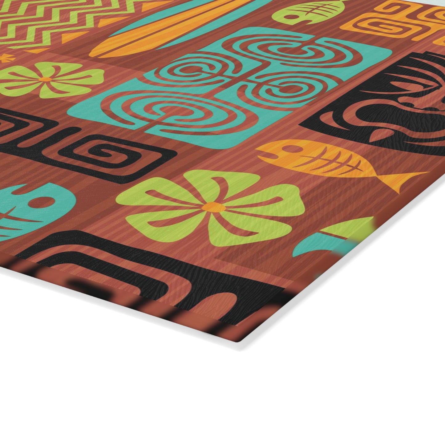 Tiki Retro 60s Mid Century Modern Brown, Orange & Blue Glass Cutting Board