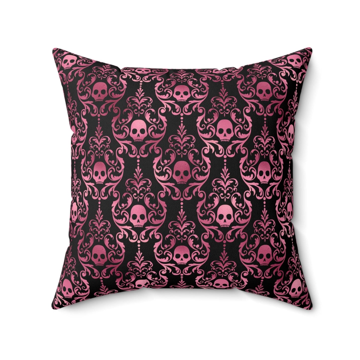 Goth Pink Skull Damask Halloween Glam Goth Black Throw Pillow | lovevisionkarma.com