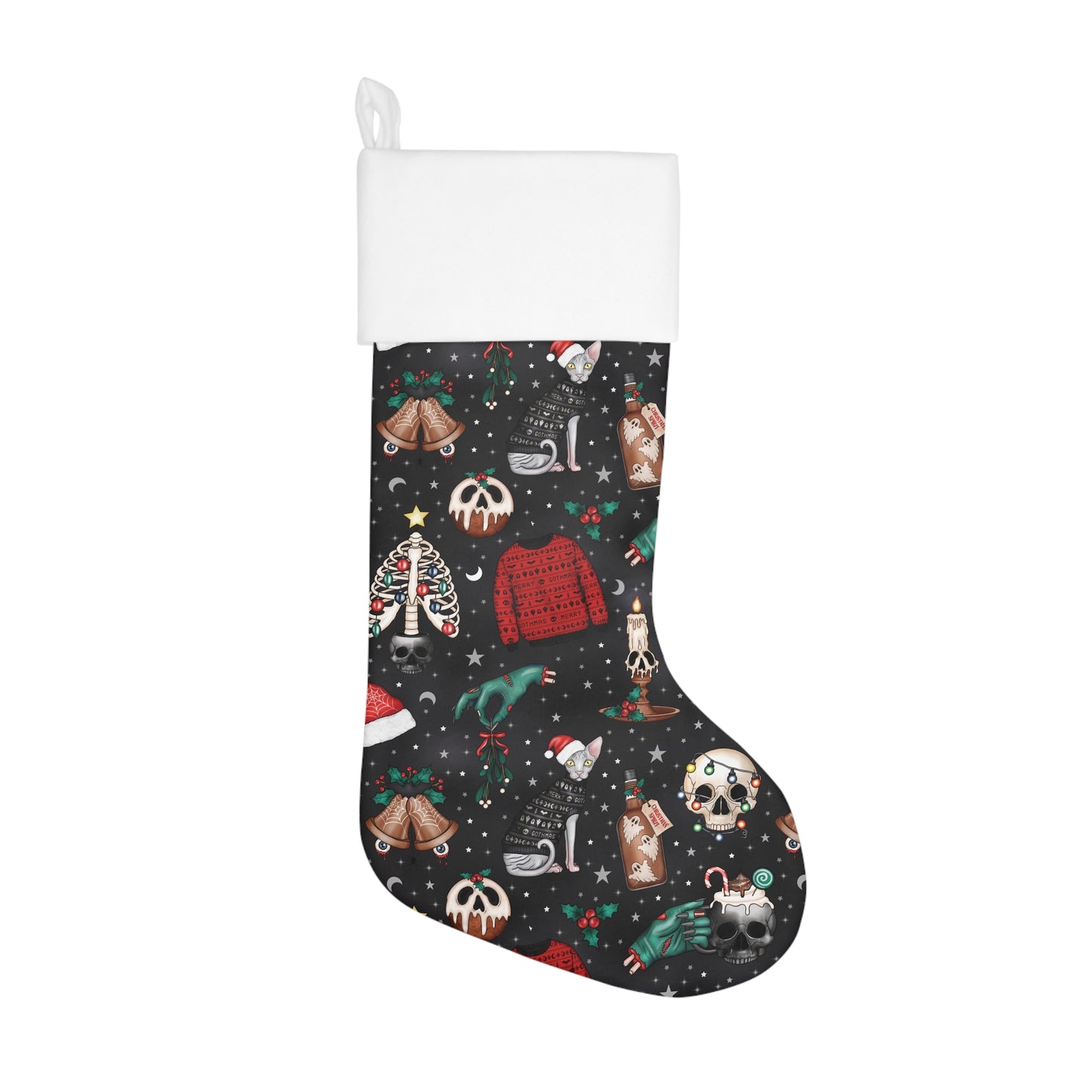 Kitschy Kawaii Goth Christmas, Creepy Cute Whimsigoth Black Creepmas Holiday Stocking
