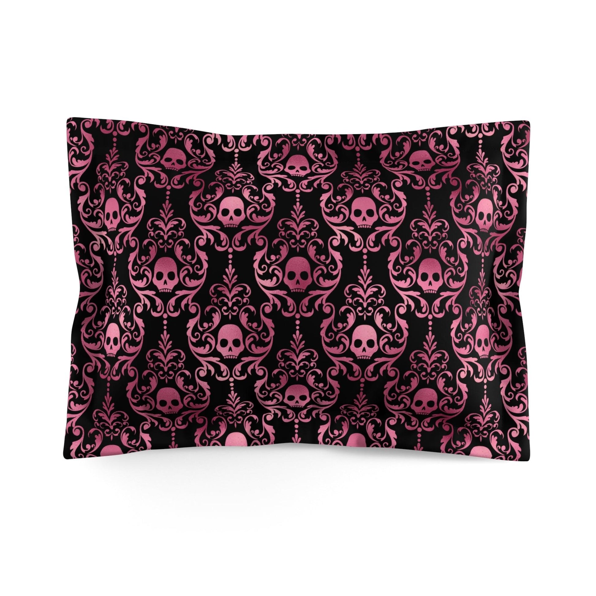 Goth Pink Skulls Damask Halloween Glam Goth Black Pillow Sham | lovevisionkarma.com