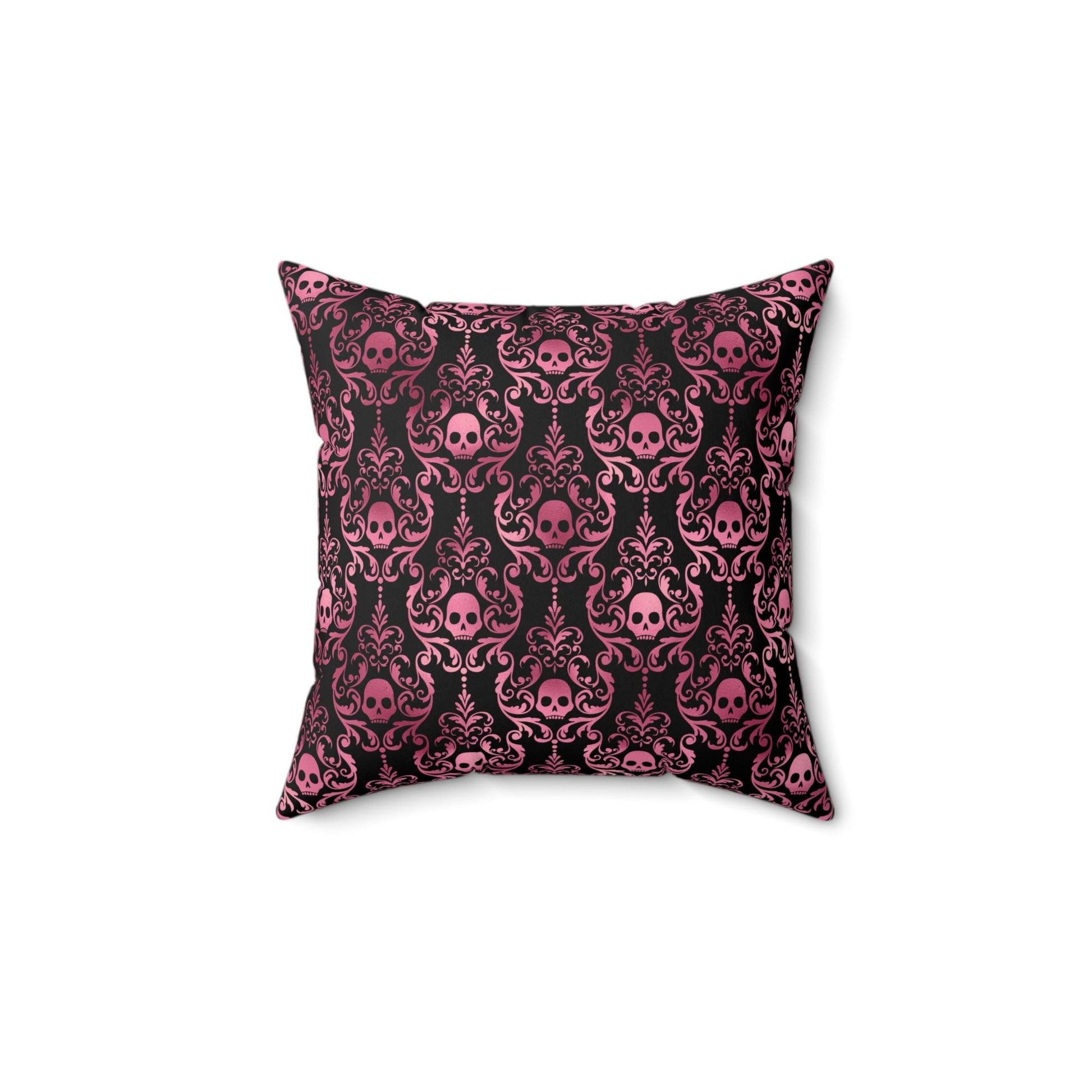 Goth Pink Skull Damask Halloween Glam Goth Black Throw Pillow | lovevisionkarma.com