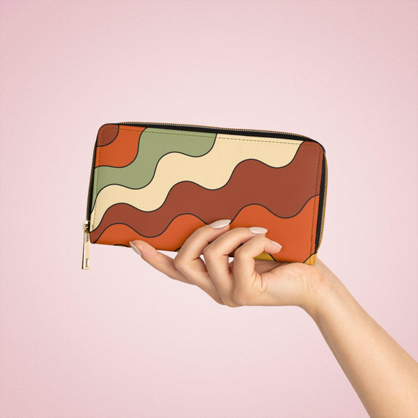 Groovy Retro 70's Rainbow Burst Waves Multicolor Zipper Wallet