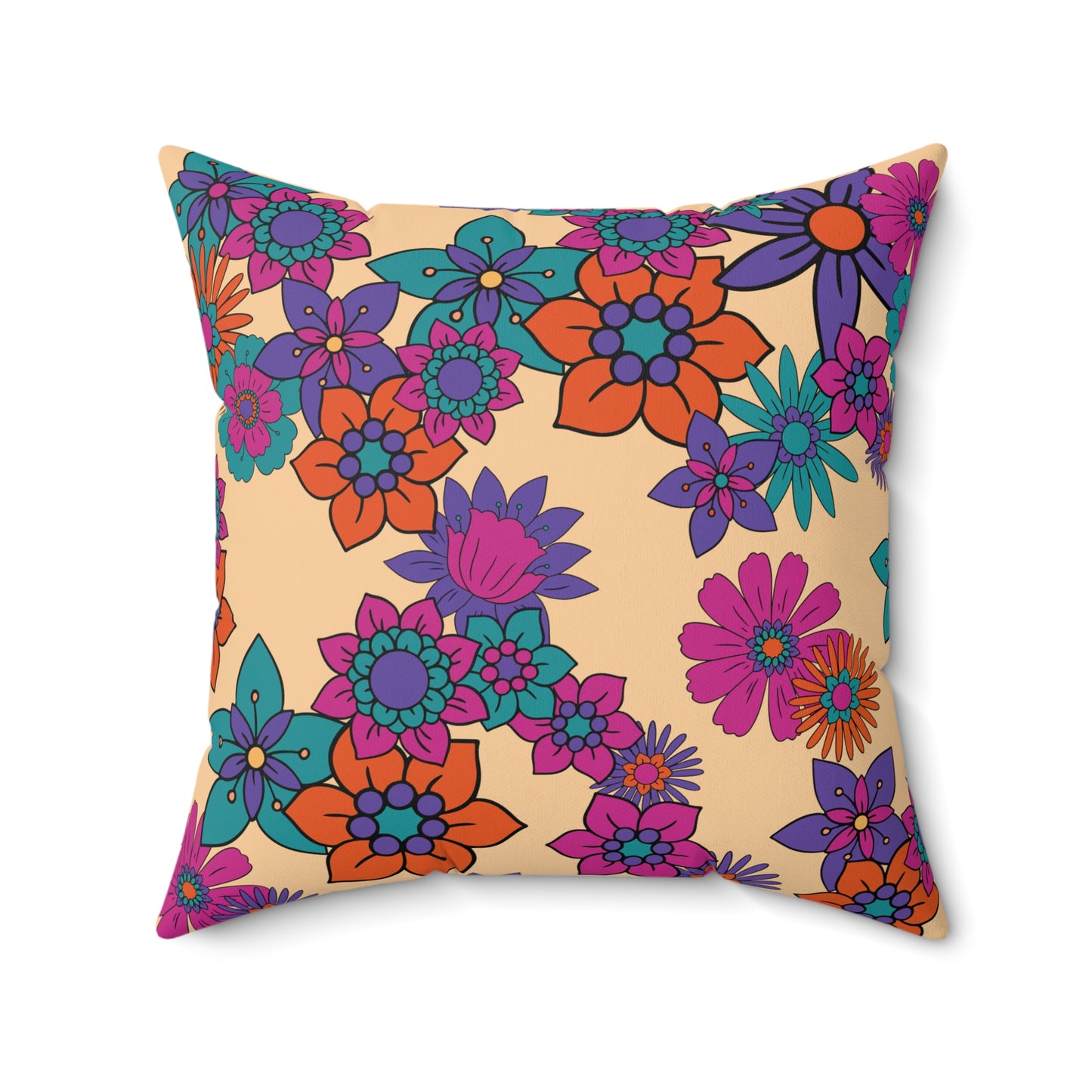 Retro 60s Mid Century Modern Flowers Multicolor Throw Pillow