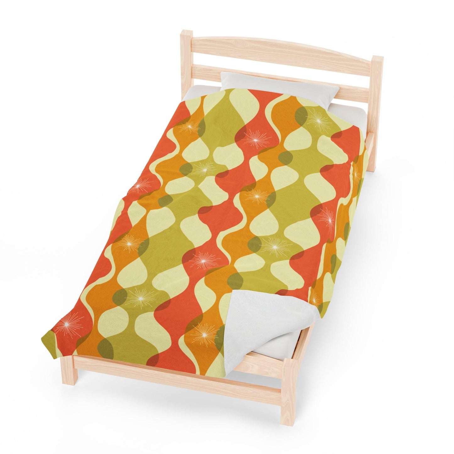 Retro Groovy MCM Abstract Green, Orange & Mustard Lightweight Velveteen Blanket | lovevisionkarma.com