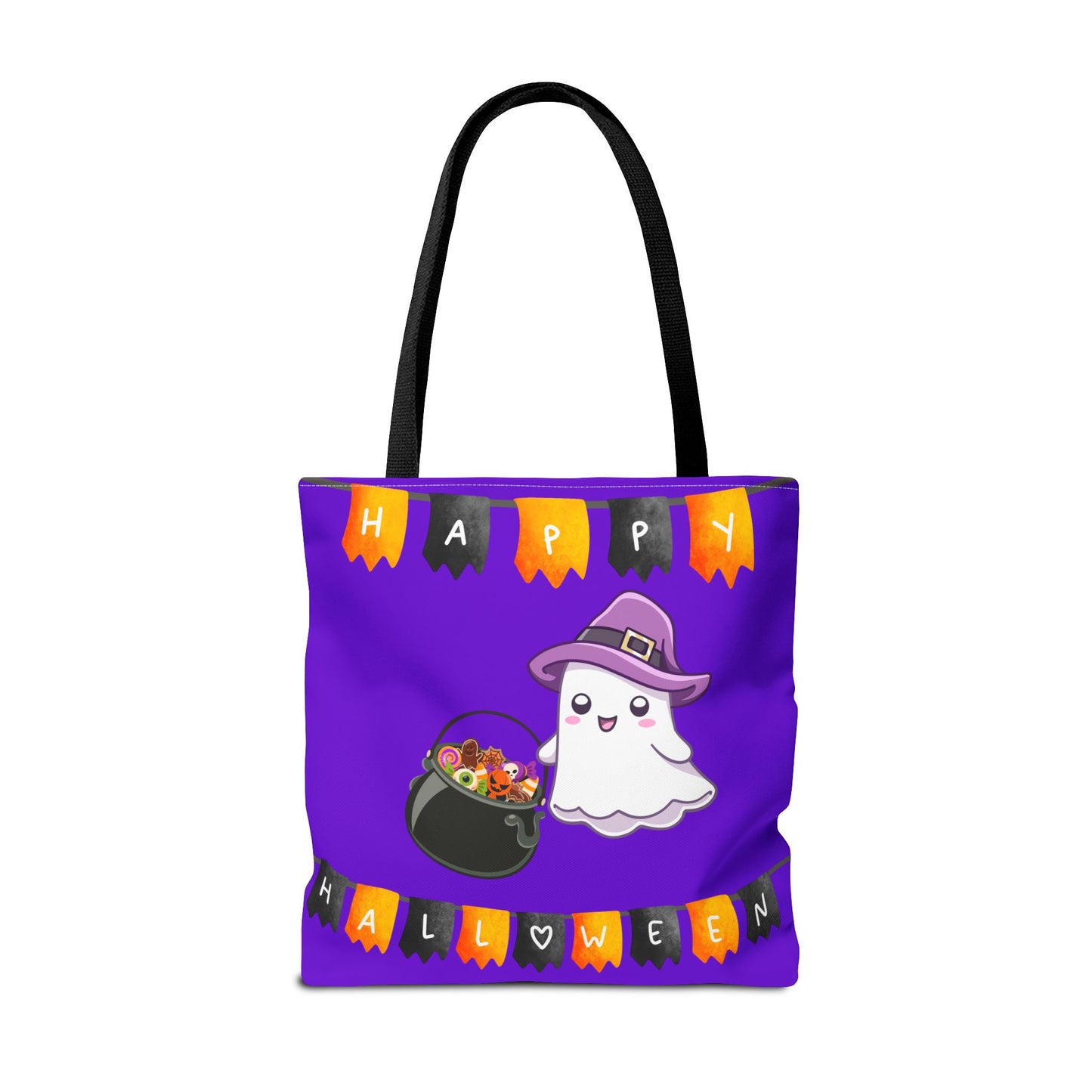 Cute Ghost Trick or Treating, Halloween Purple Tote Bag