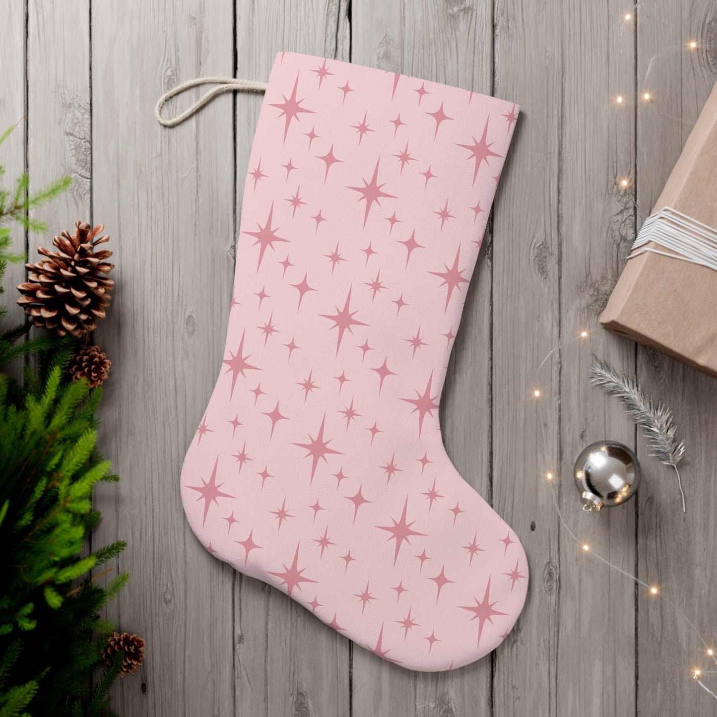 Retro 50s Pink Atomic Starburst Mid Century Mod Christmas Stocking