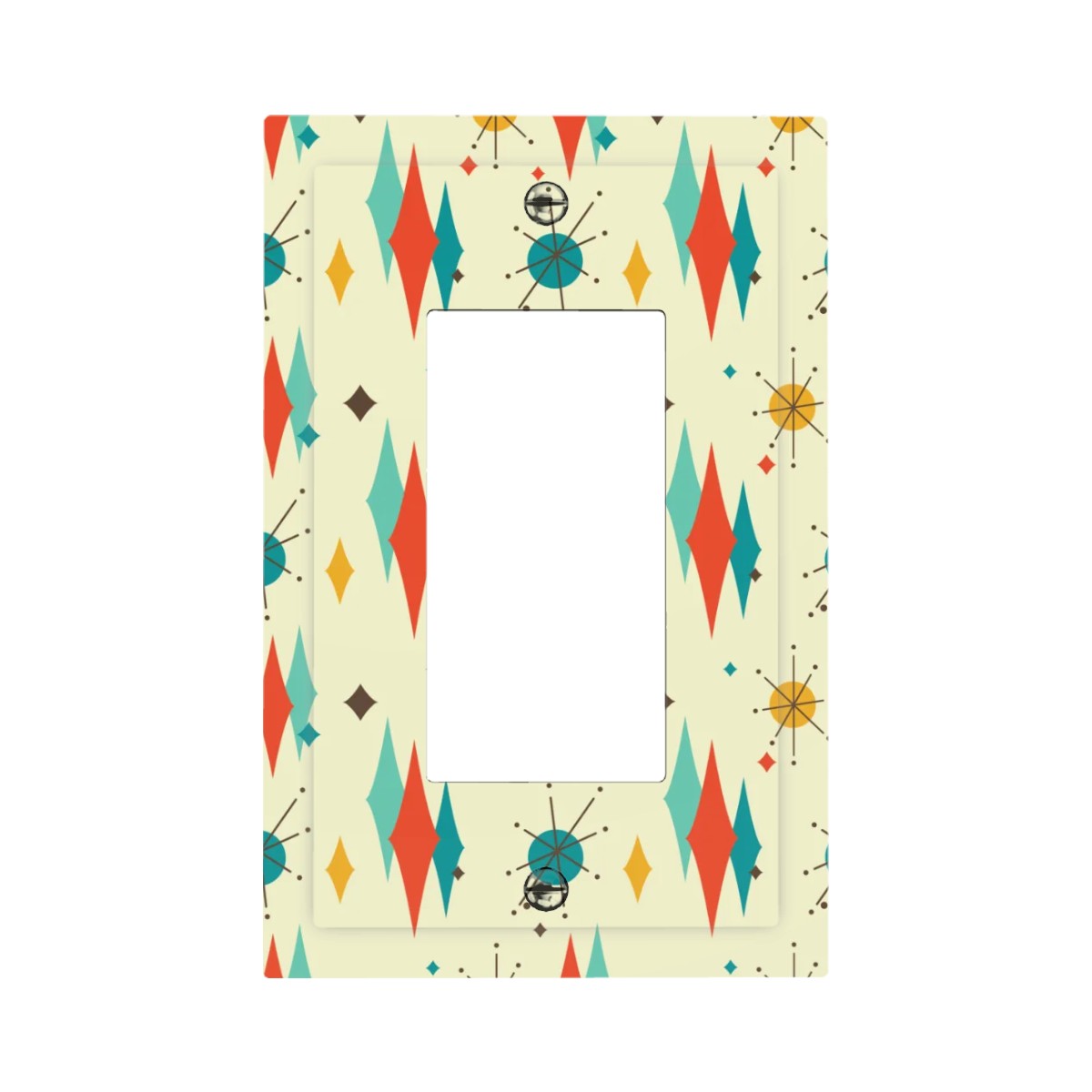 Retro 1950's Atomic Diamond and Starburst Mid Century Modern Colorful Rocker Light Switch Cover (1 Gang Wall Plate)