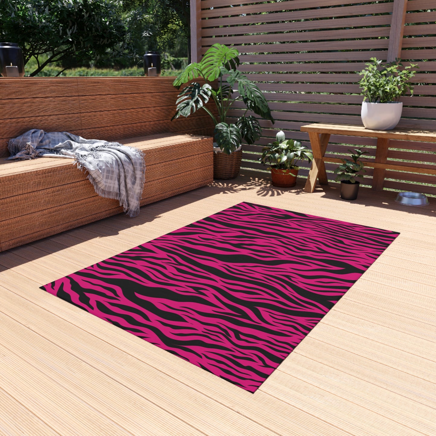 Pink Tiger Stripe Animal Print Indoor/Outdoor Accent Rug