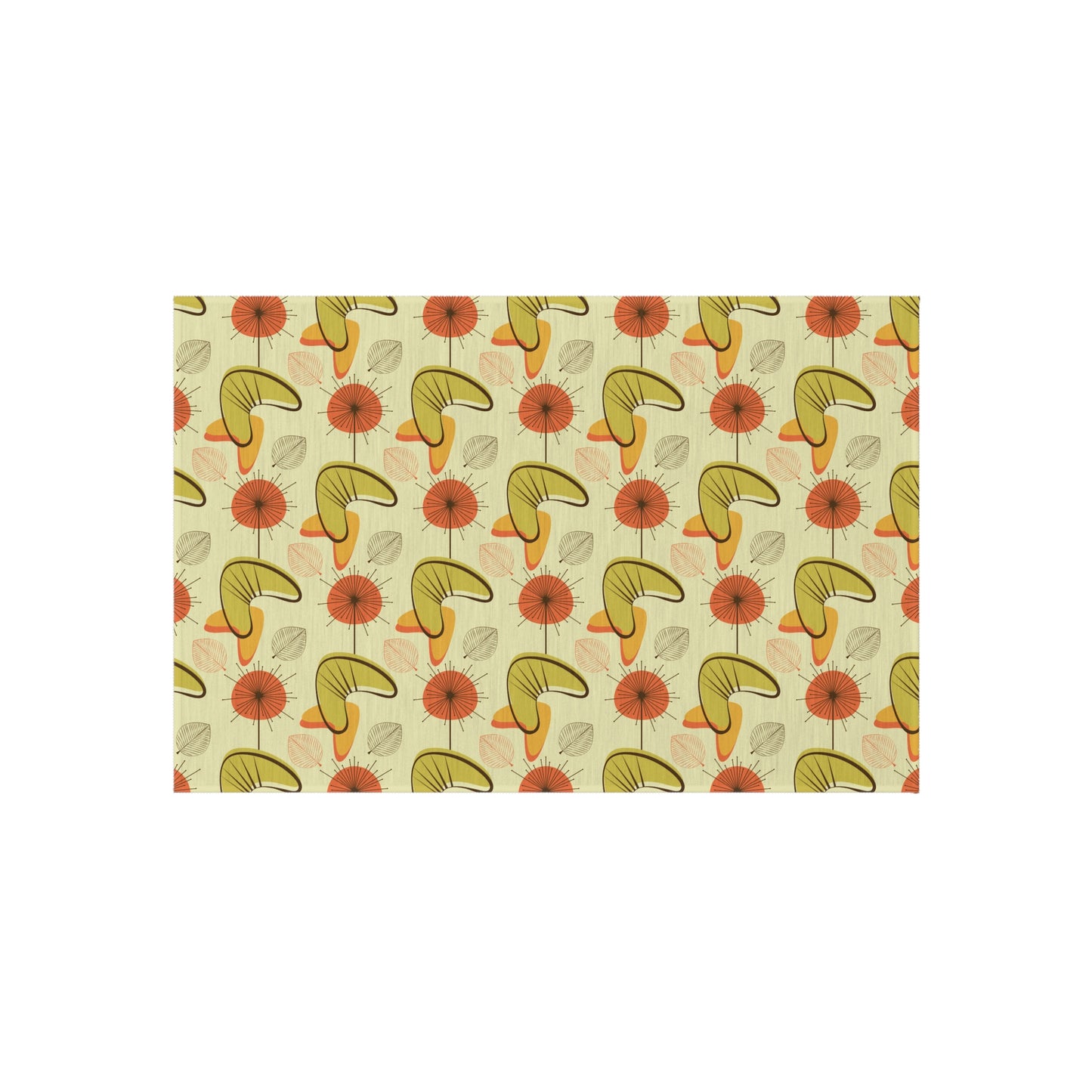 Retro 60s 70s Atomic Boomerangs & Leaves MCM Orange, Green & Yellow Anti-Slip Indoor/Outdoor Rug