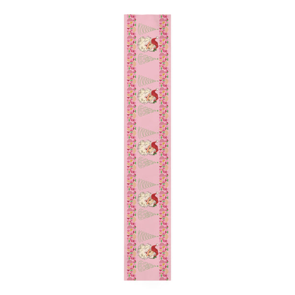 Vintage Santa Retro MCM Pink Christmas Table Runner