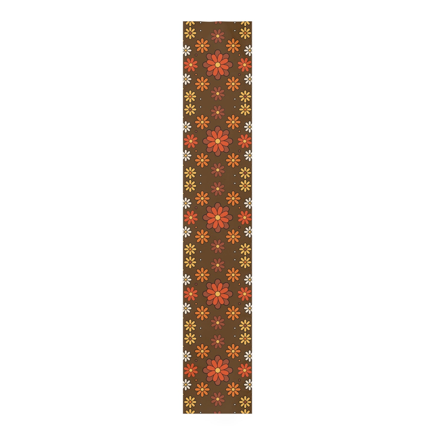 Retro 60s 70s Groovy Mod Daisy, Floral Mid Century Brown & Orange Table Runner