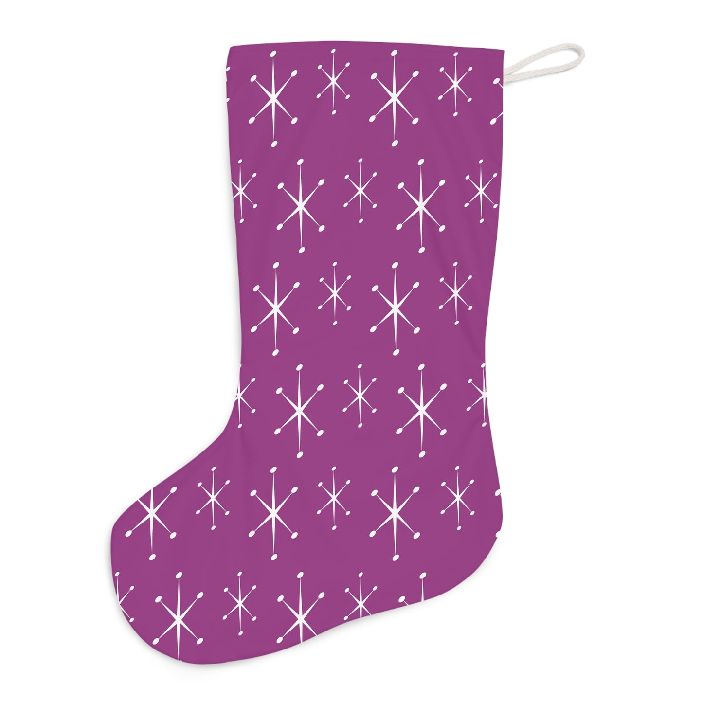 Retro 50s 60s Atomic Starburst Mid Century Mod Purple Christmas Stocking