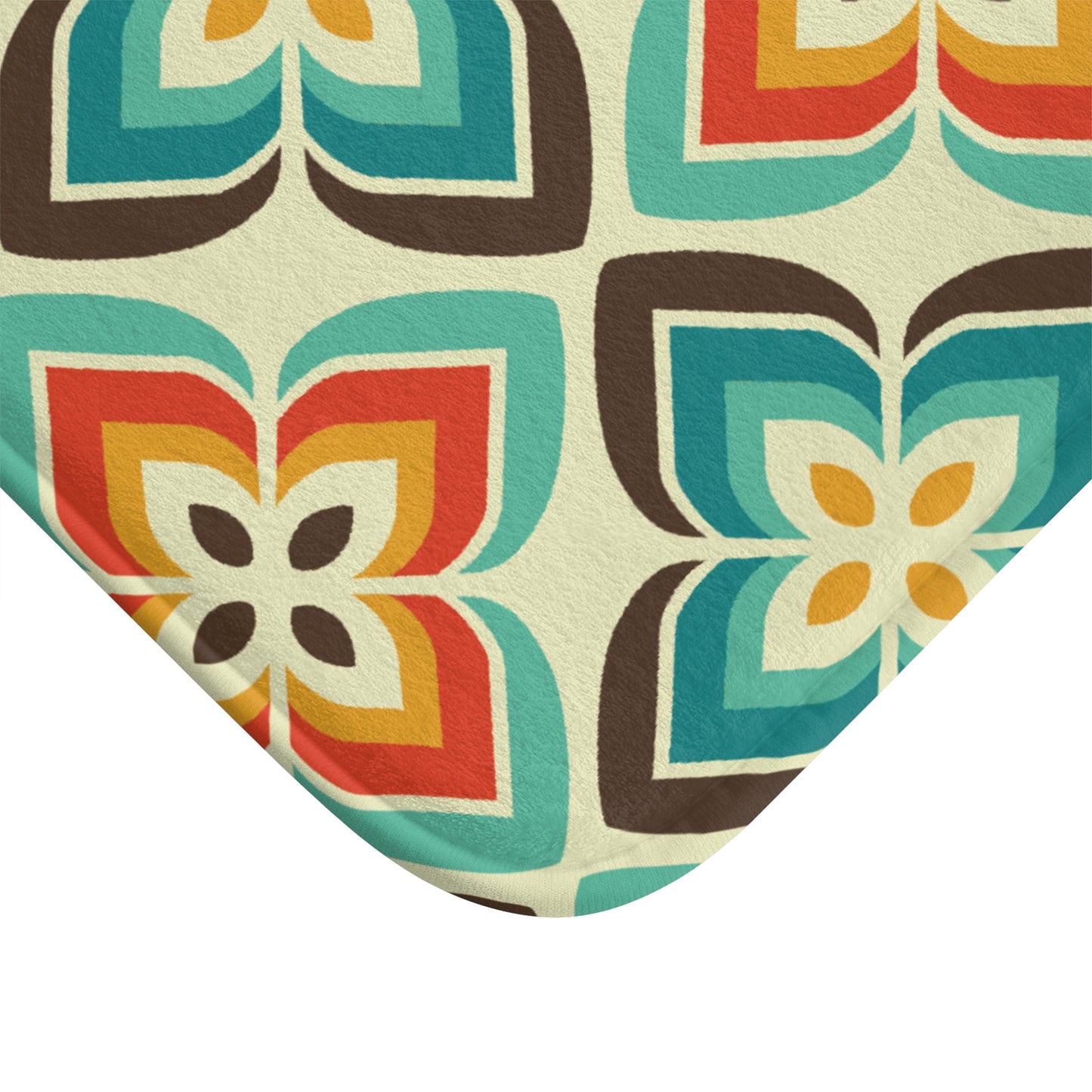 Retro 60s Flowers Mid Century Blue & Orange Bath Mat
