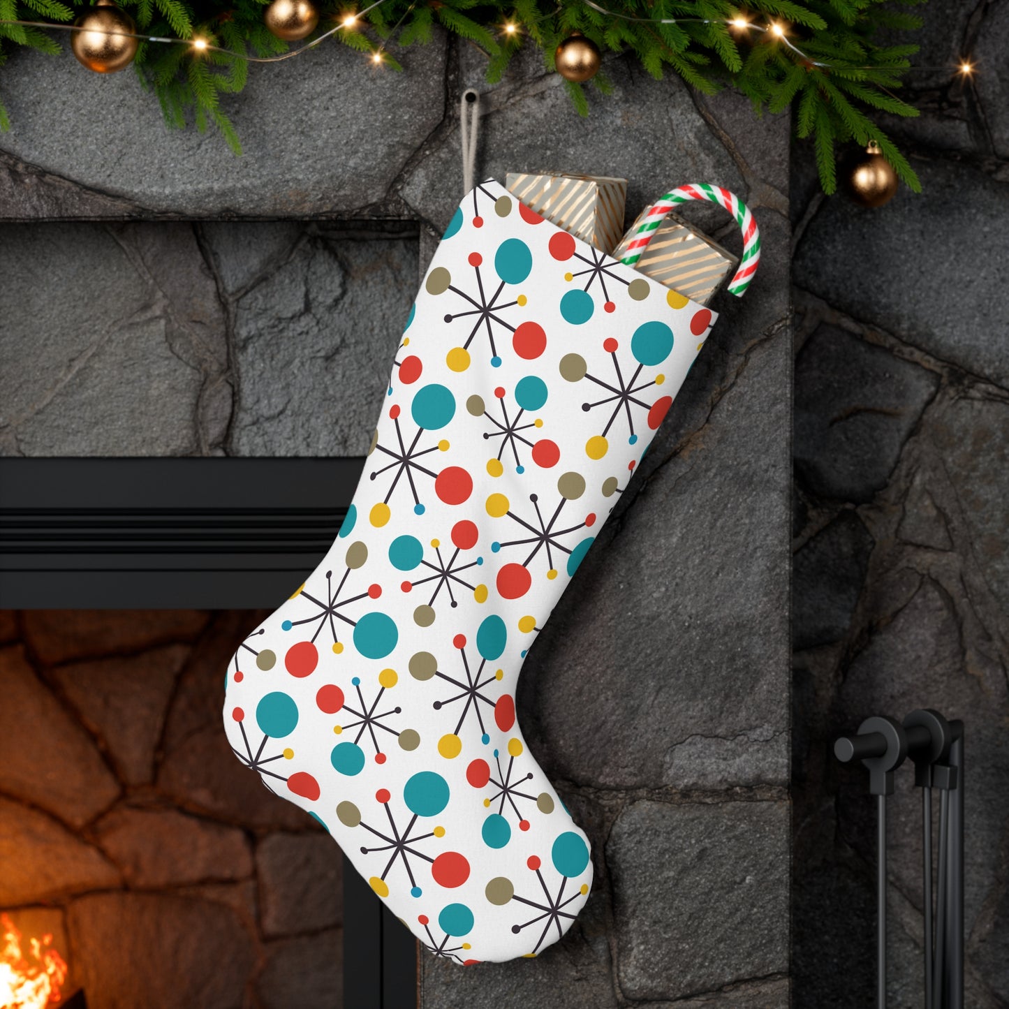 Retro Atomic Burst 1950s Colorful Christmas Holiday Stocking