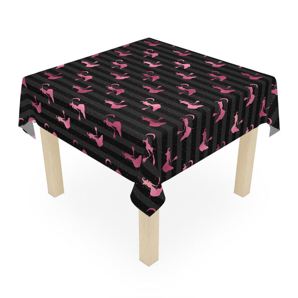Flying Witch Silhouette Glam Goth Halloween Pink and Black Tablecloth