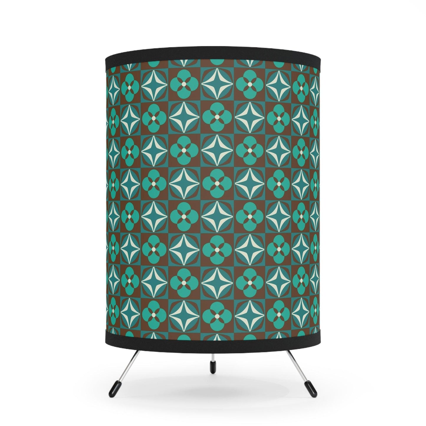 Retro 50s 60s Mid Century Geometric Green & Brown Tabletop Accent Lamp | lovevisionkarma.com