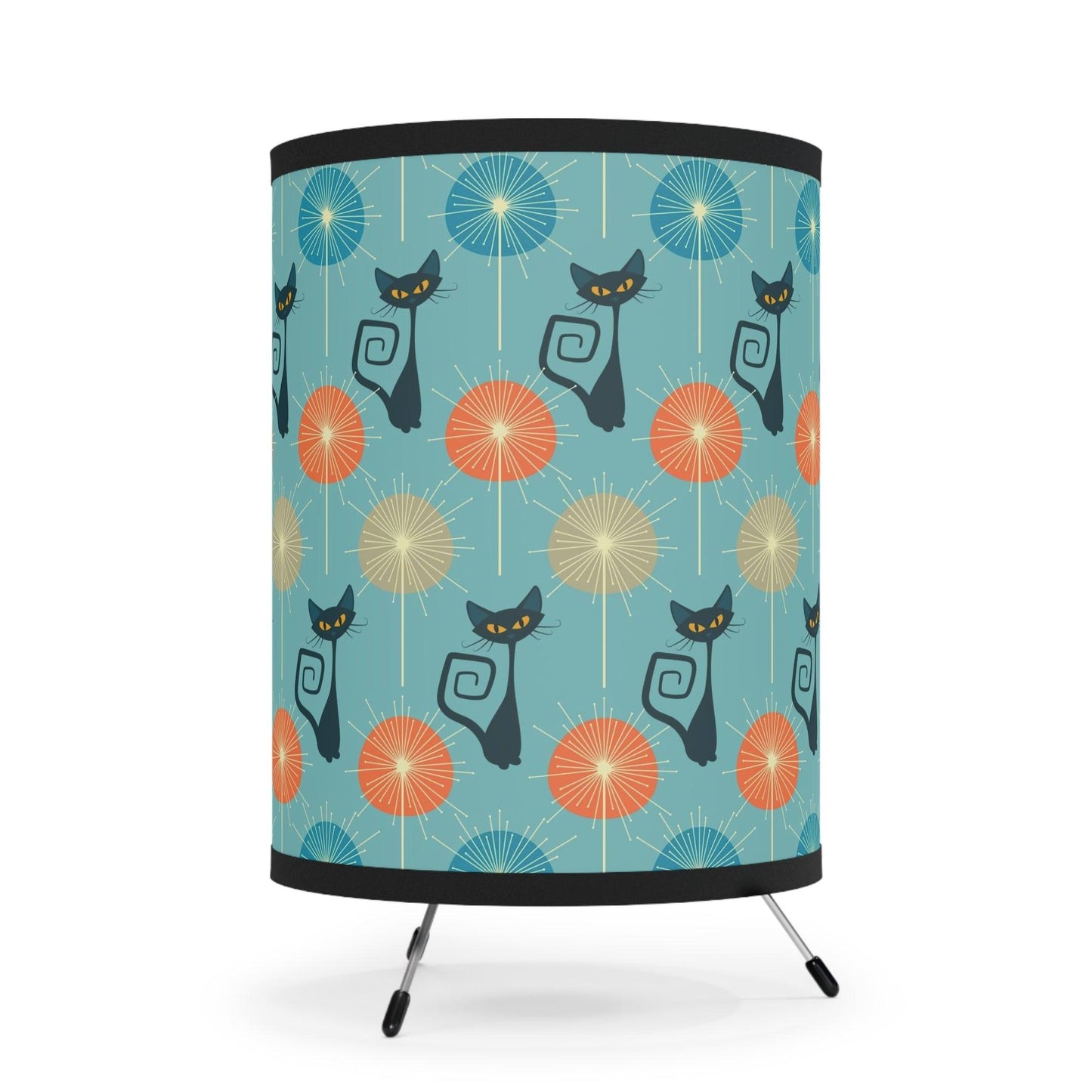 Retro Atomic Cat Mid Century Mod Blue, Orange & Black Accent Lamp | lovevisionkarma.com