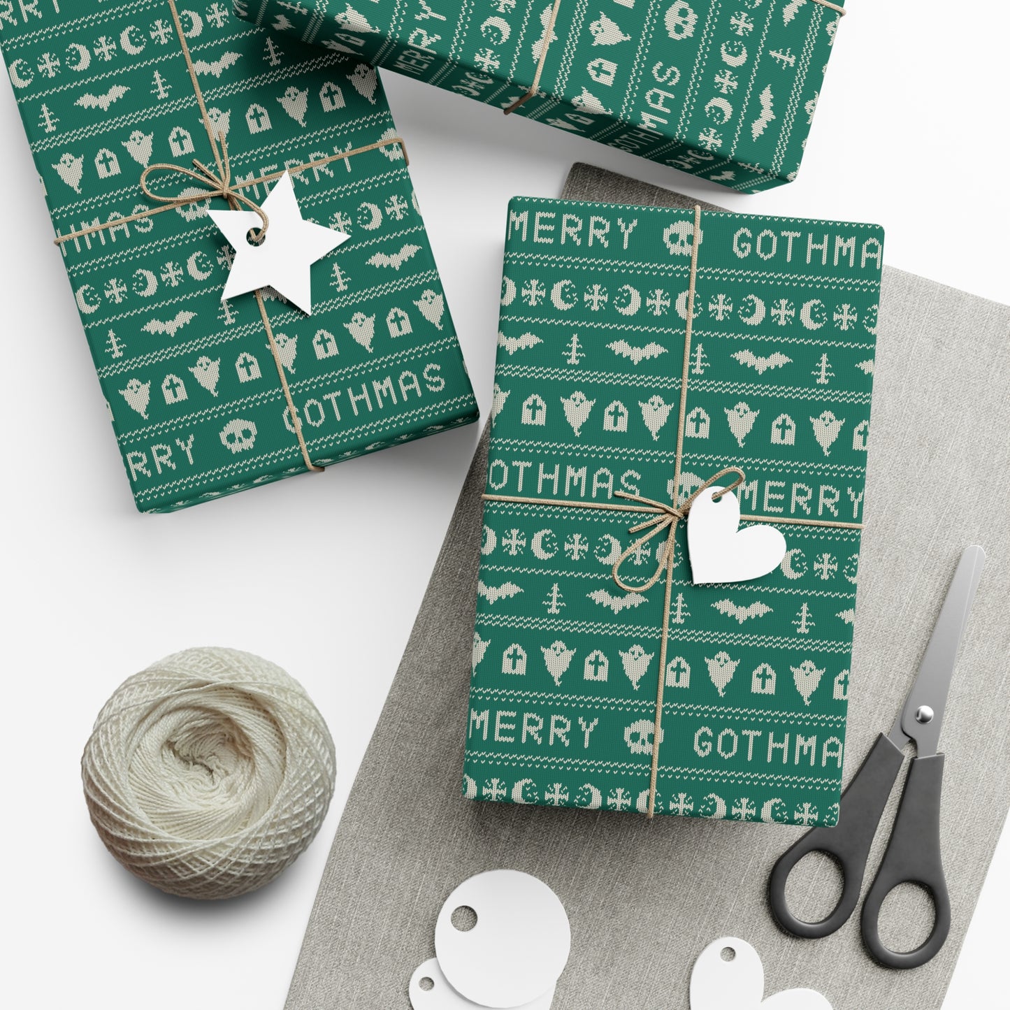 Goth Christmas Ugly Sweater Inspired, Gothmas & Kitschy Creepmas Green Eco-Friendly Holiday Gift Wrap