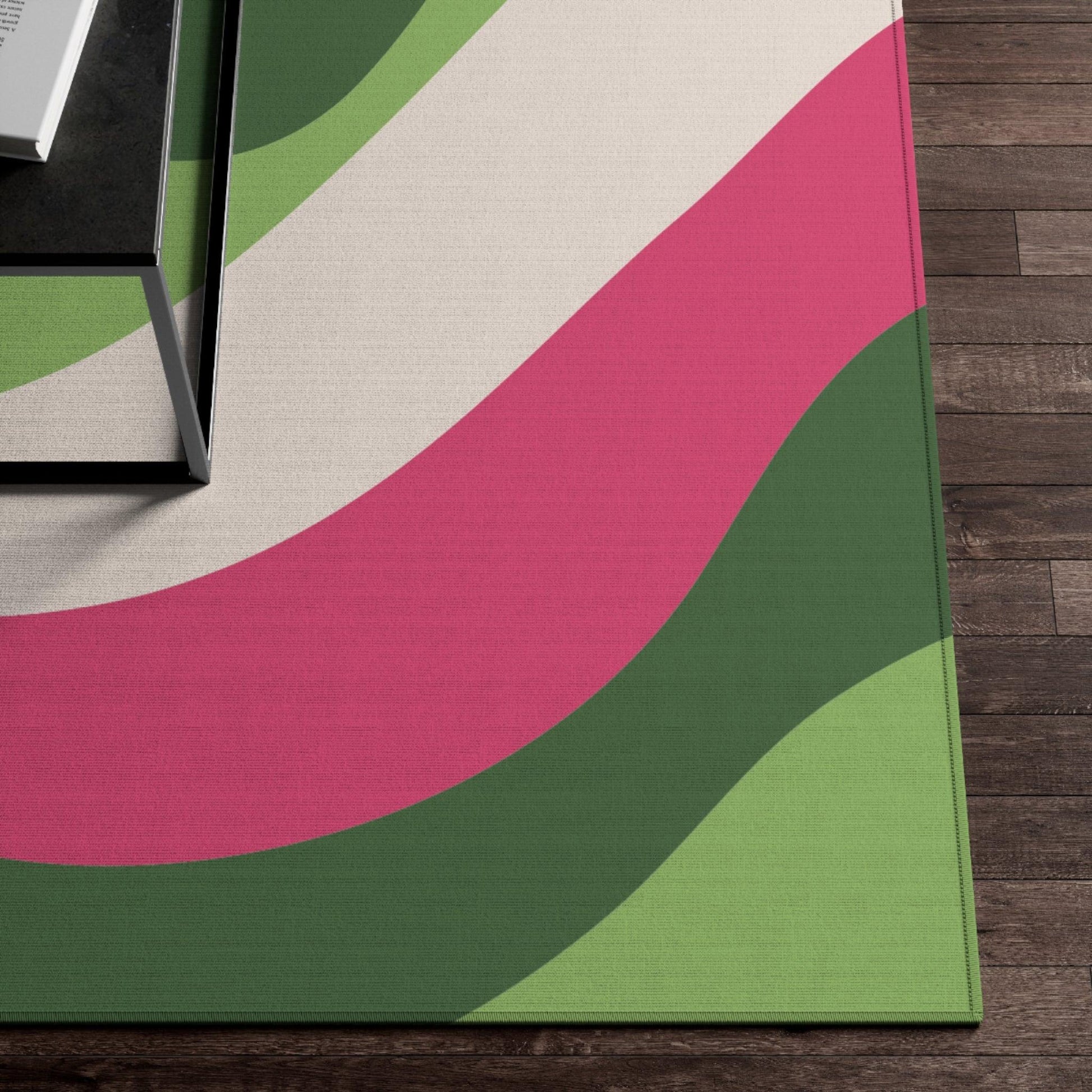 Groovy 60s Retro Mid Century Mod Green and Pink Swirl Anti-Slip Rug | lovevisionkarma.com