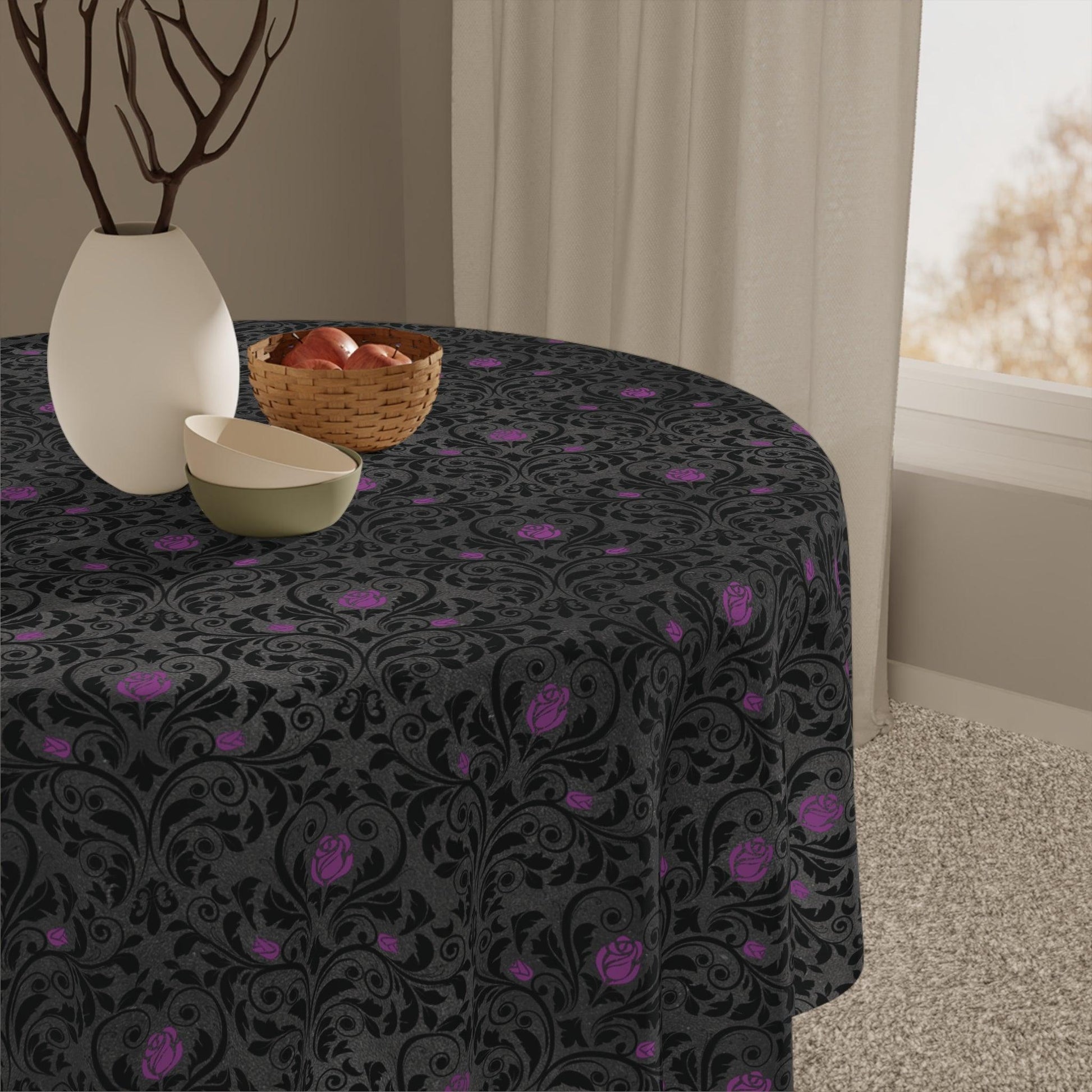 Victorian Goth Damask Purple and Black Halloween Tablecloth | lovevisionkarma.com